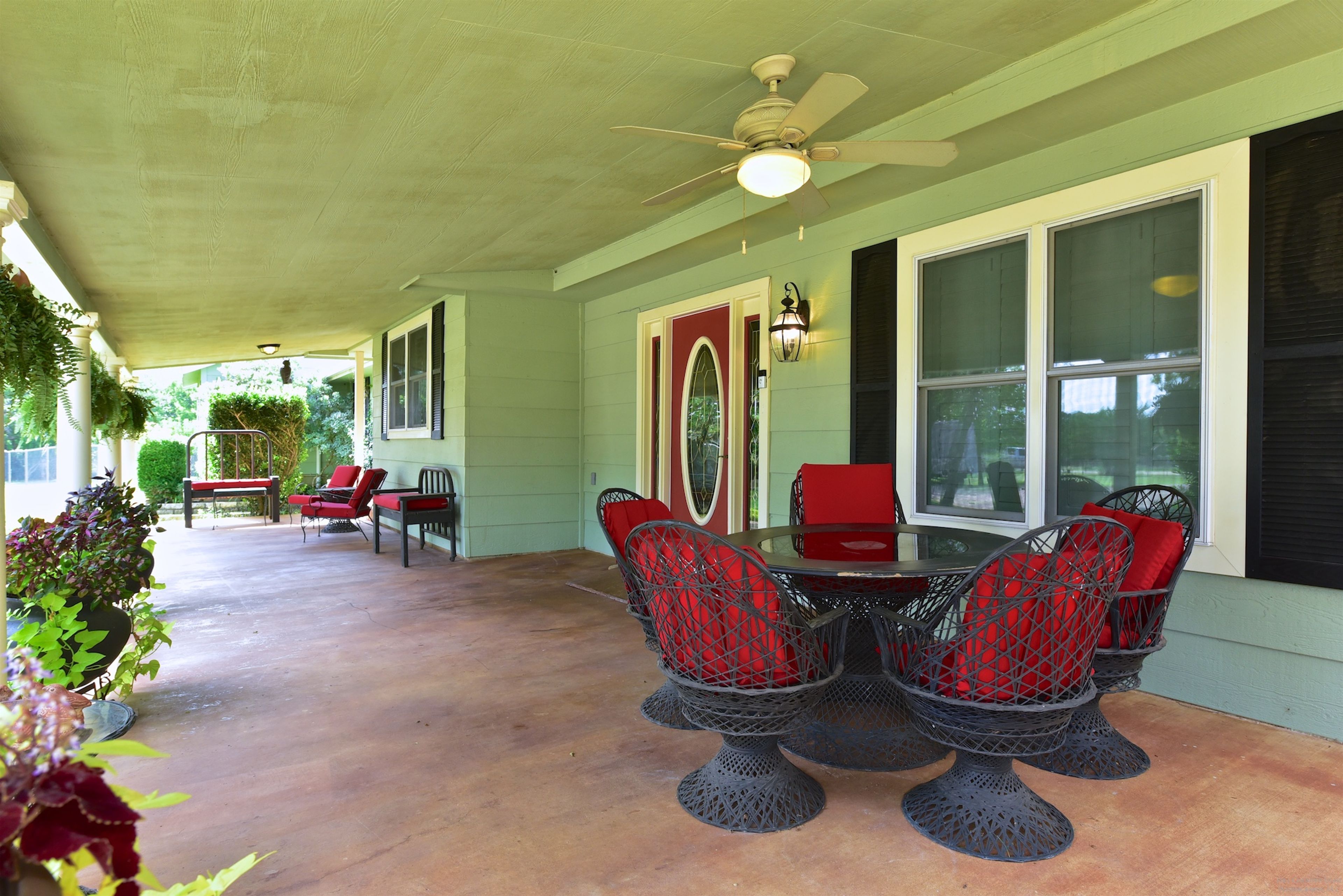 Relax on the front porch and enjoy the scenery as local deer wander past.