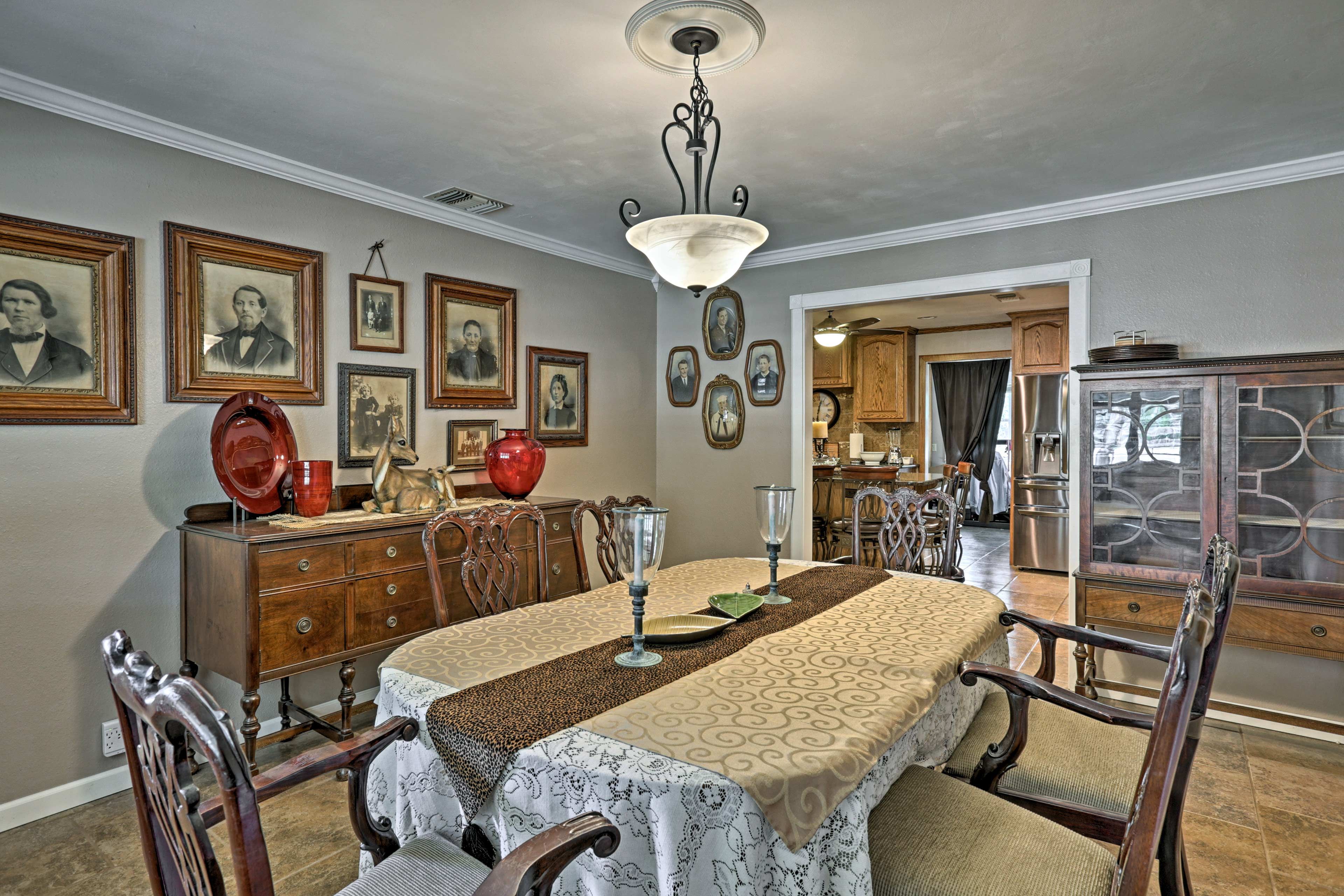 The elegant dining table seats 6.