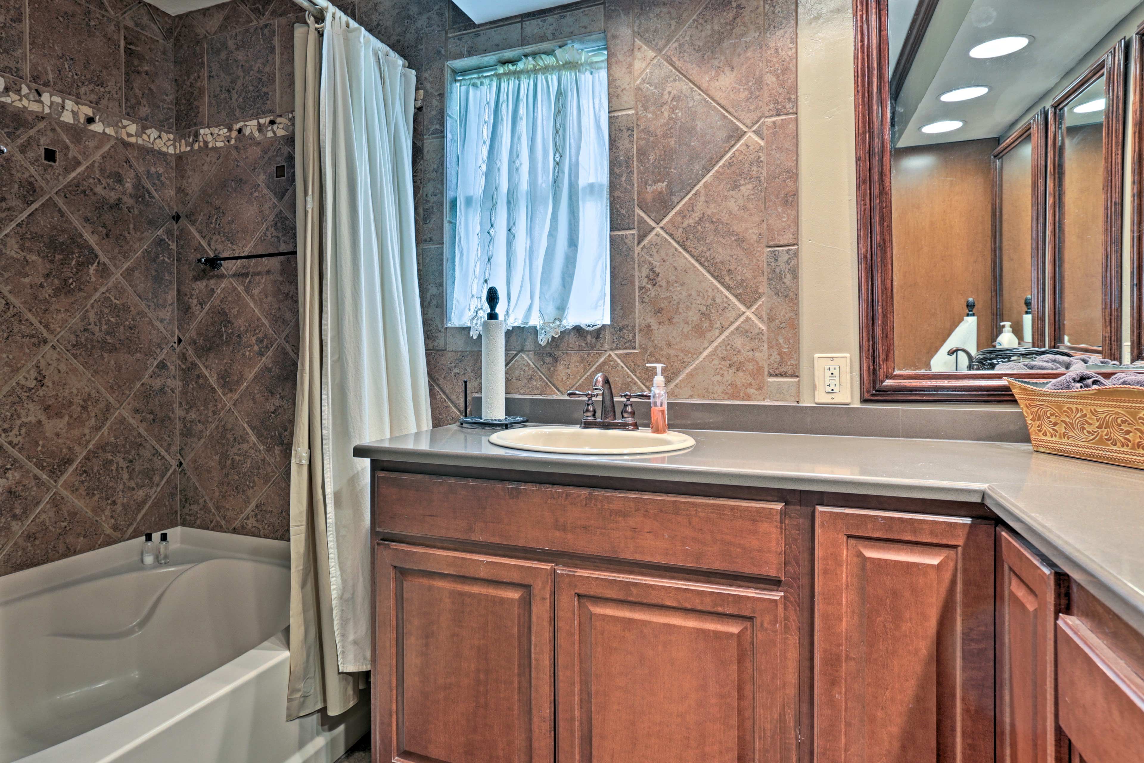 Large countertops are perfect for morning routines.