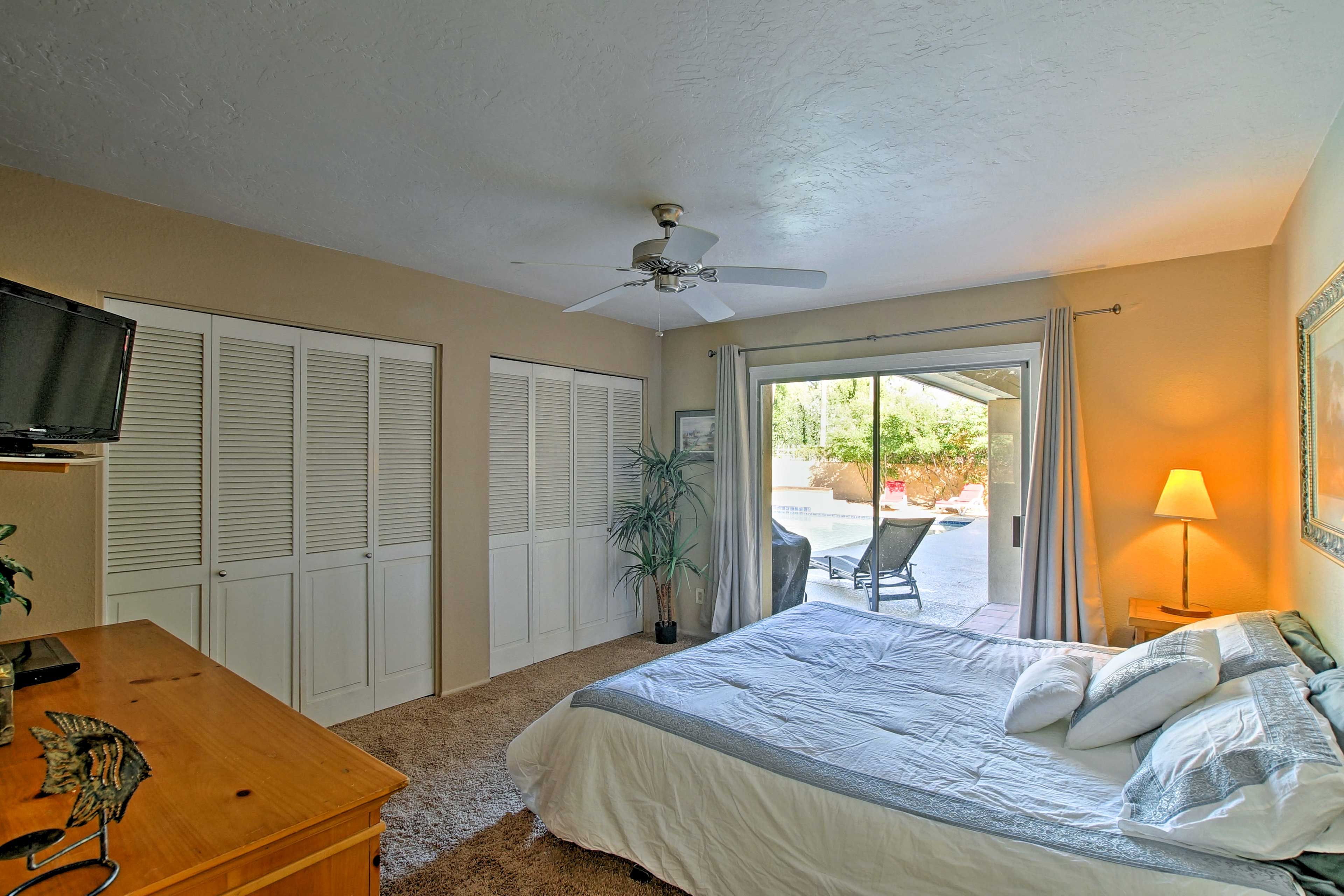The second bedroom also has a king bed and a flat-screen cable TV.