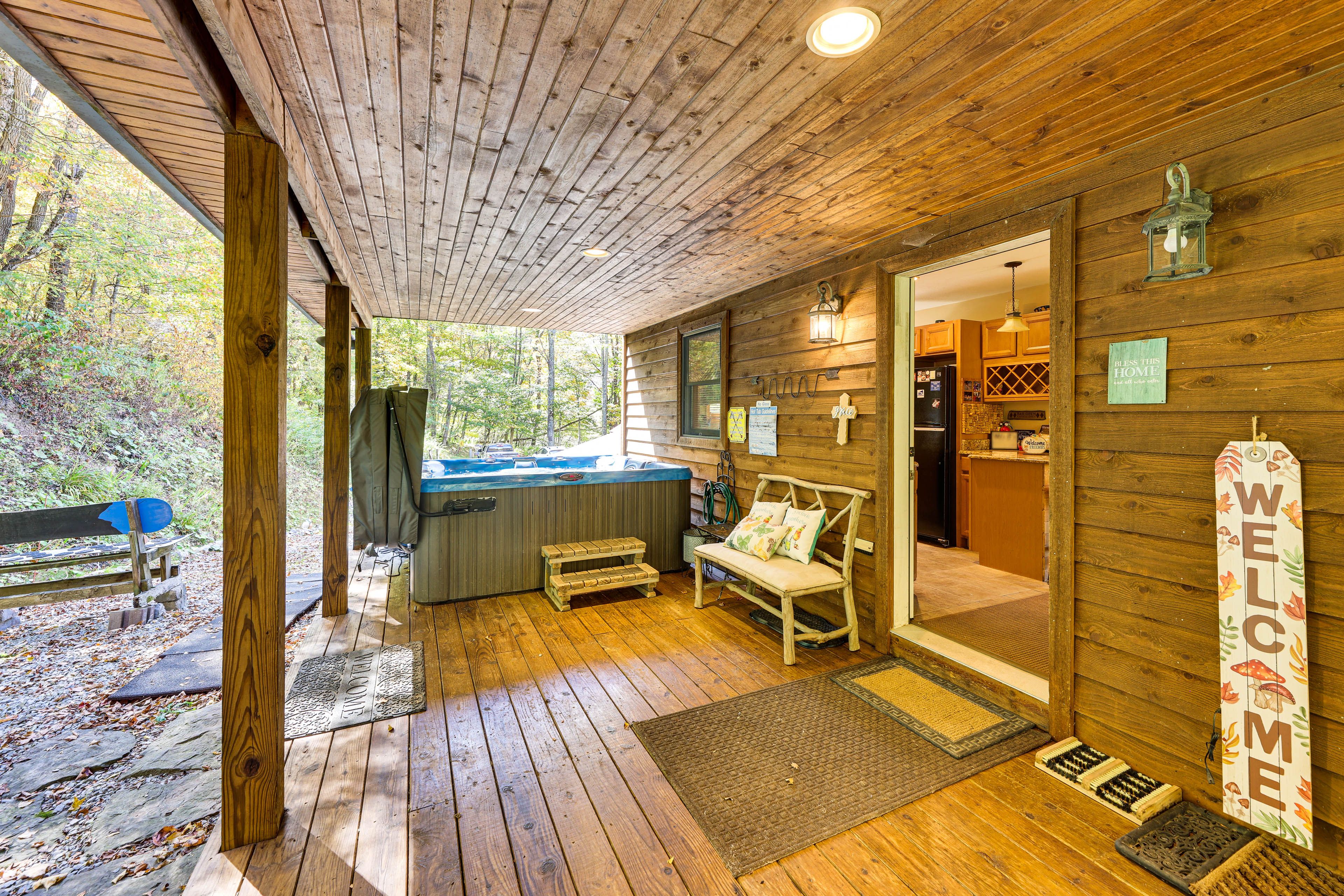 Covered Deck | Seating | Private Hot Tub