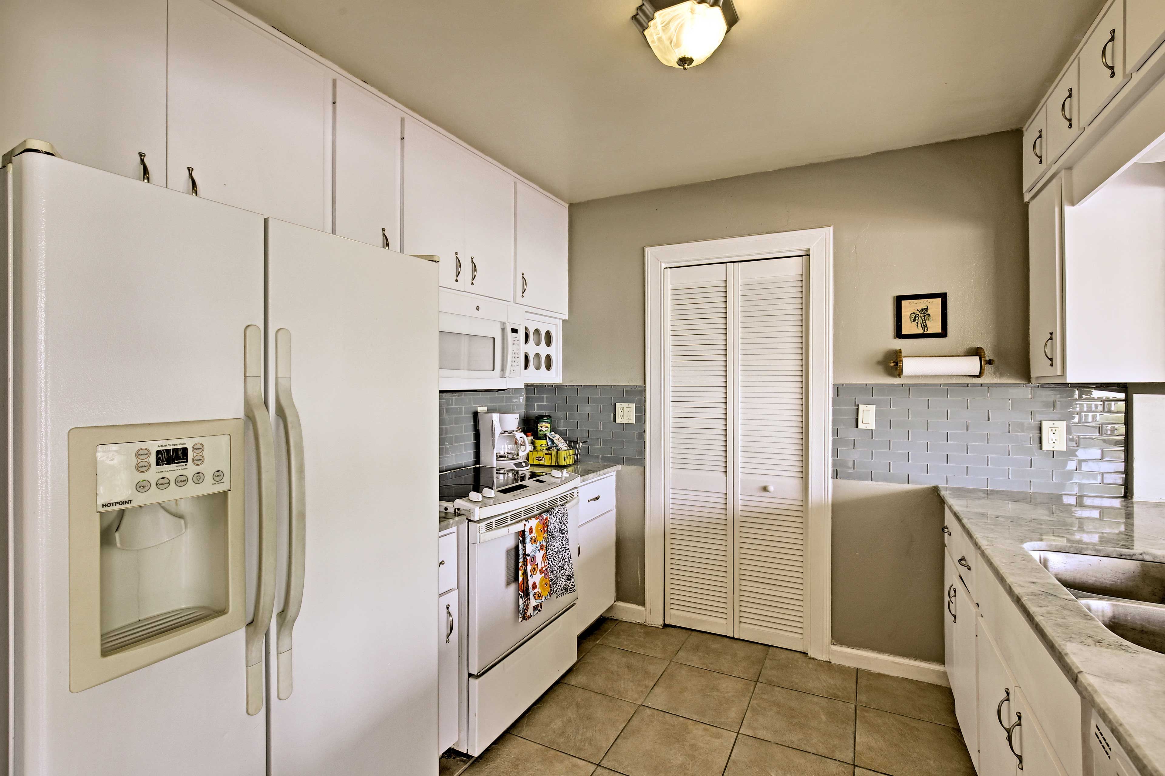 Essential appliances and ample counter space make home-cooking a breeze.