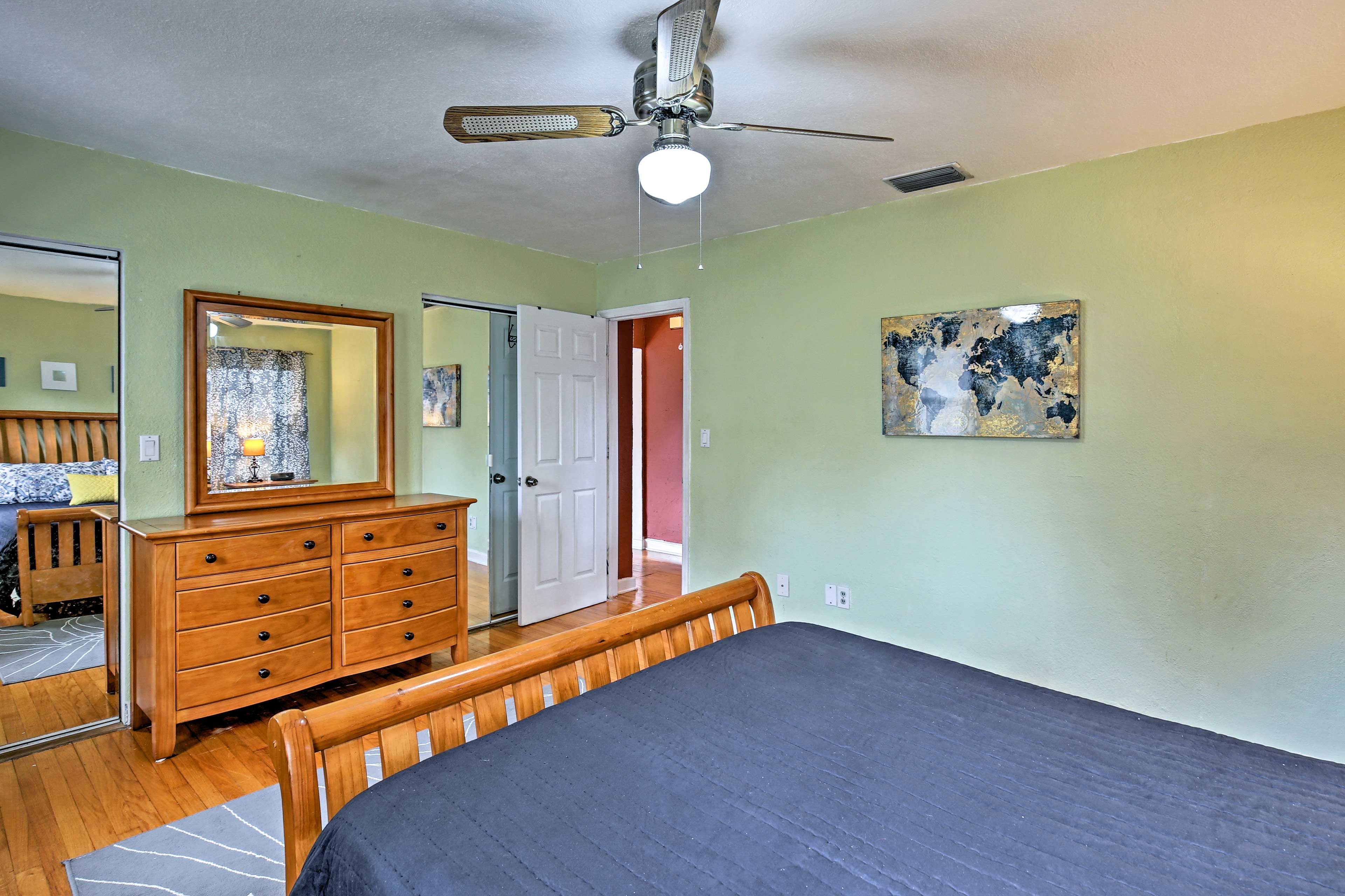 Store your belongings in the dresser or closet during your stay.