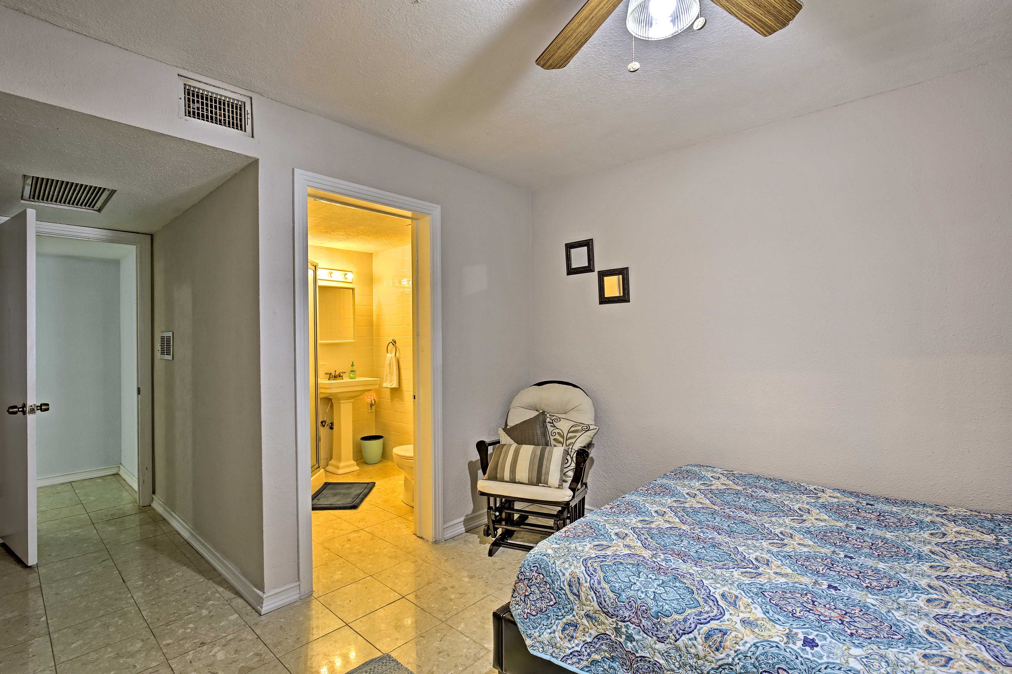 A ceiling fan keeps you nice and cool at night.