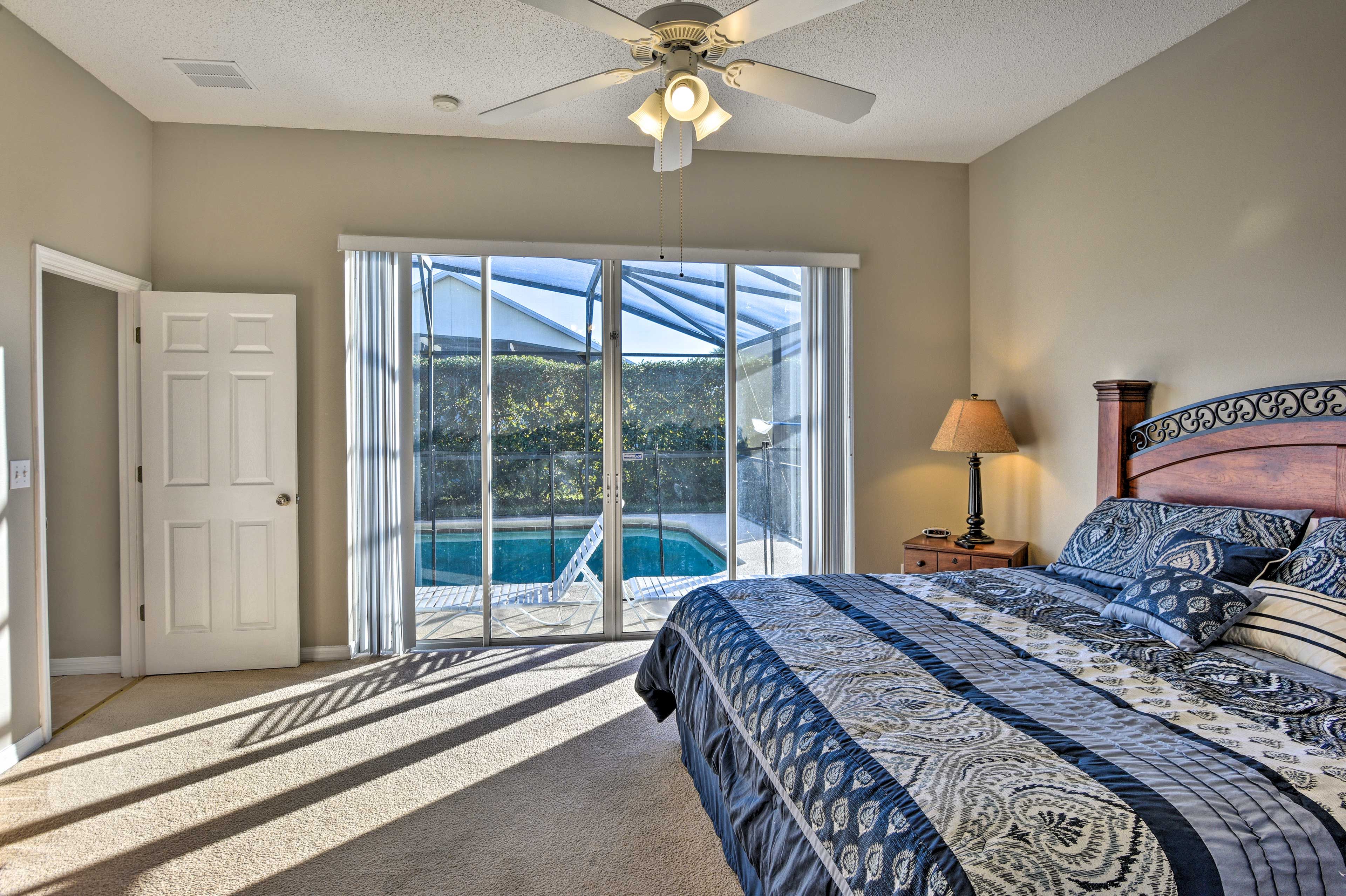 Bedroom 1 | King Bed Linens Provided | Backyard Access | 1st Floor