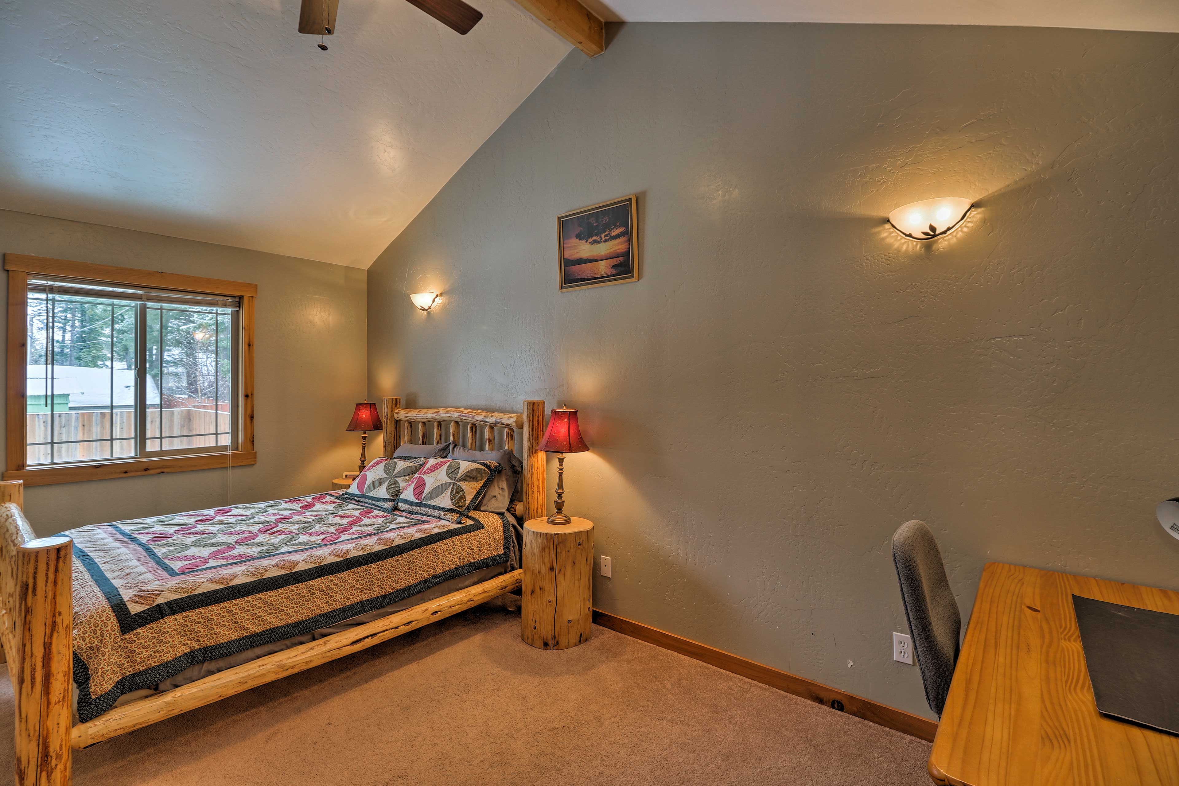 Bedroom 1 | Queen Bed | Desk Workspace | Satellite TV