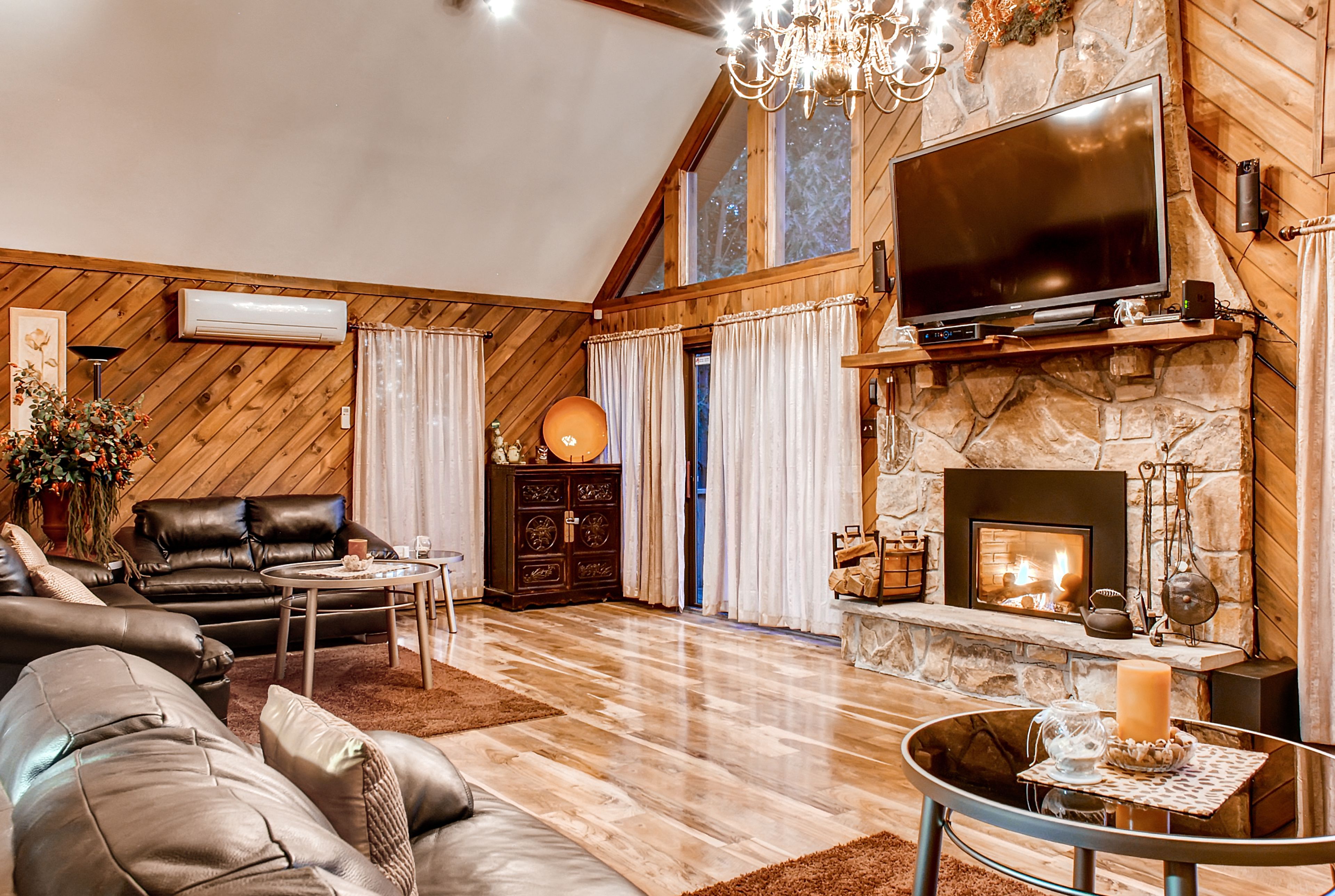 Cozy up next to the gas fireplace and watch your favorite shows.