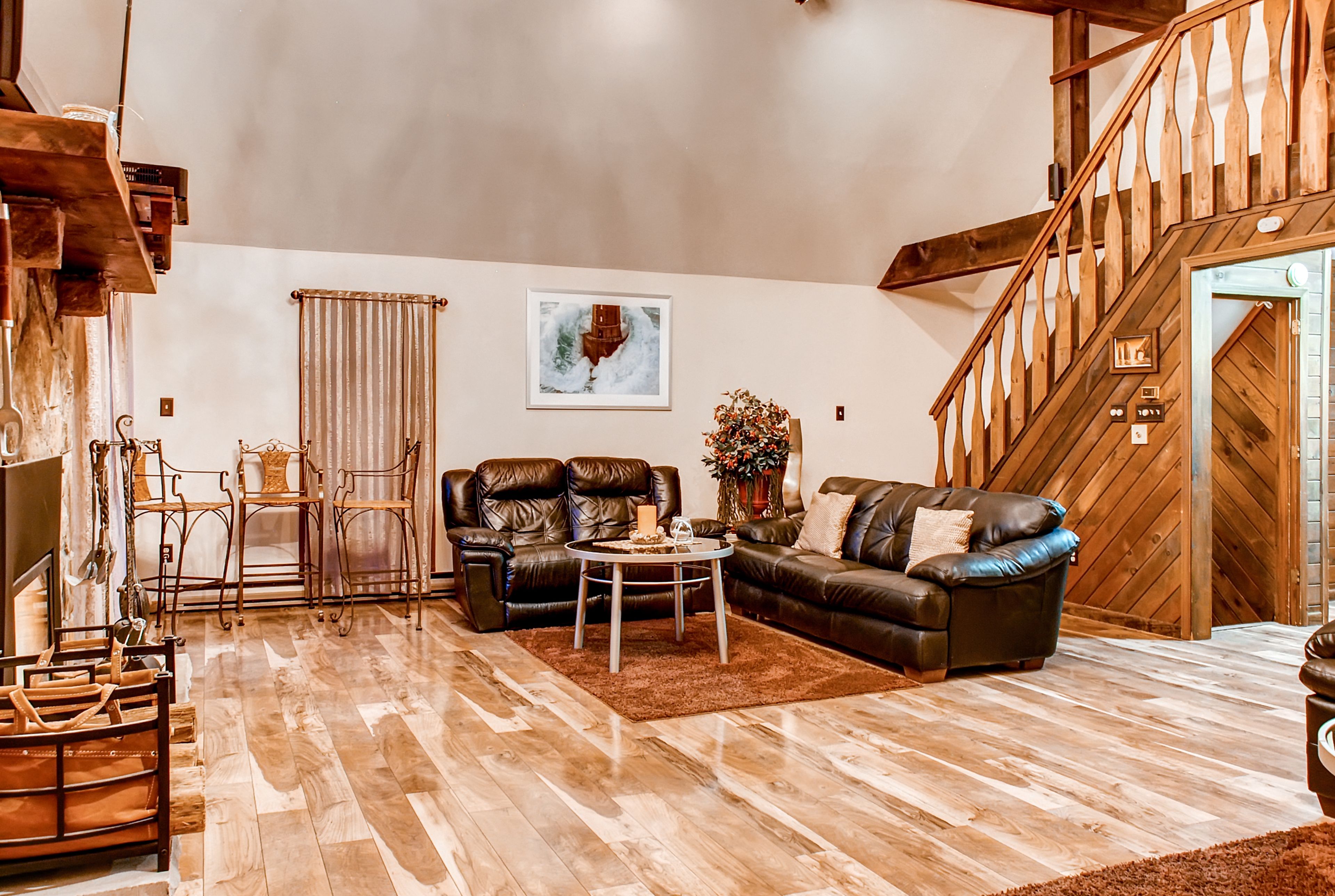 Hardwood floors give the cabin a rustic feel.