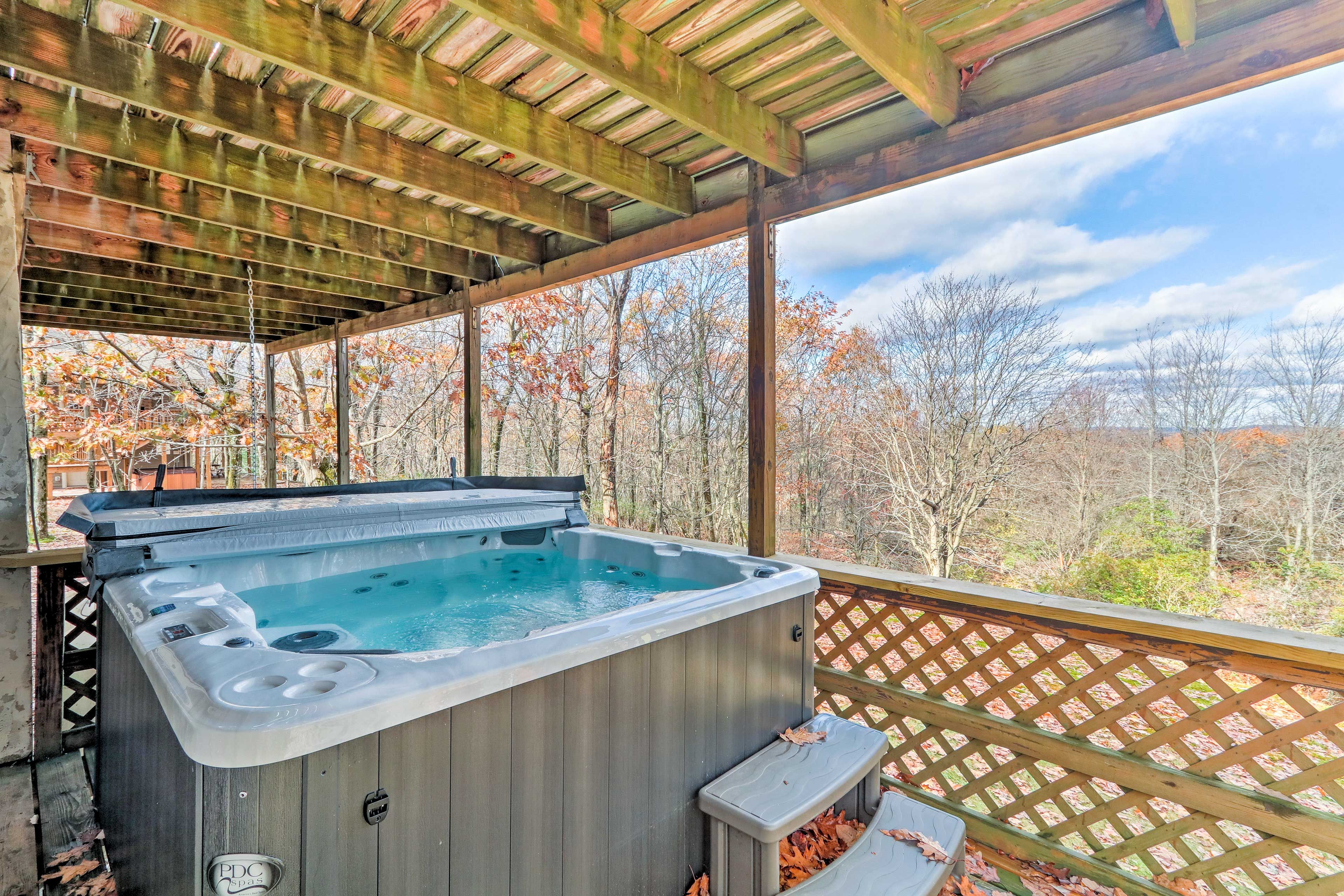 Soak your aches and pains away in the hot tub.