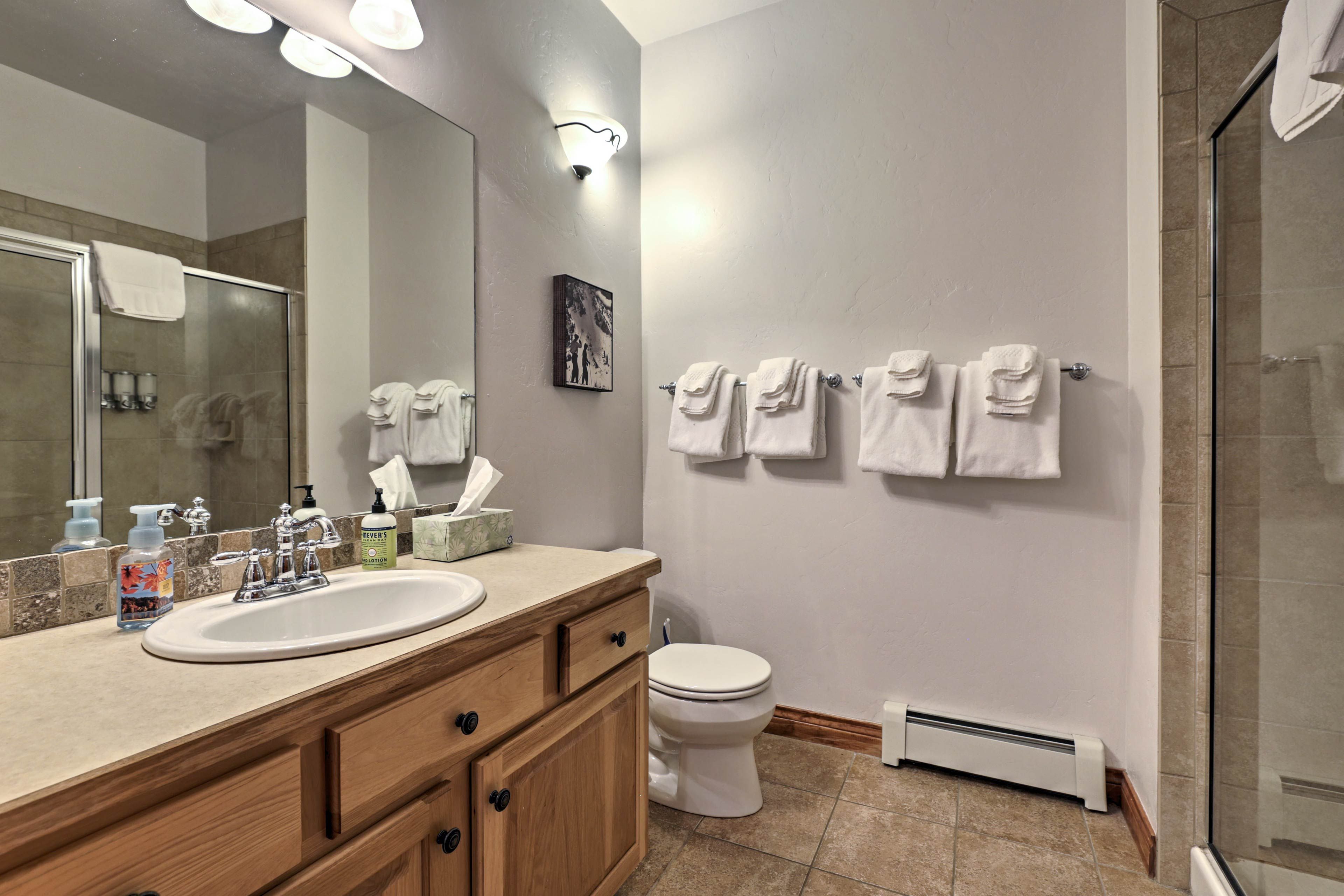 Three full bathrooms can be found throughout the home.