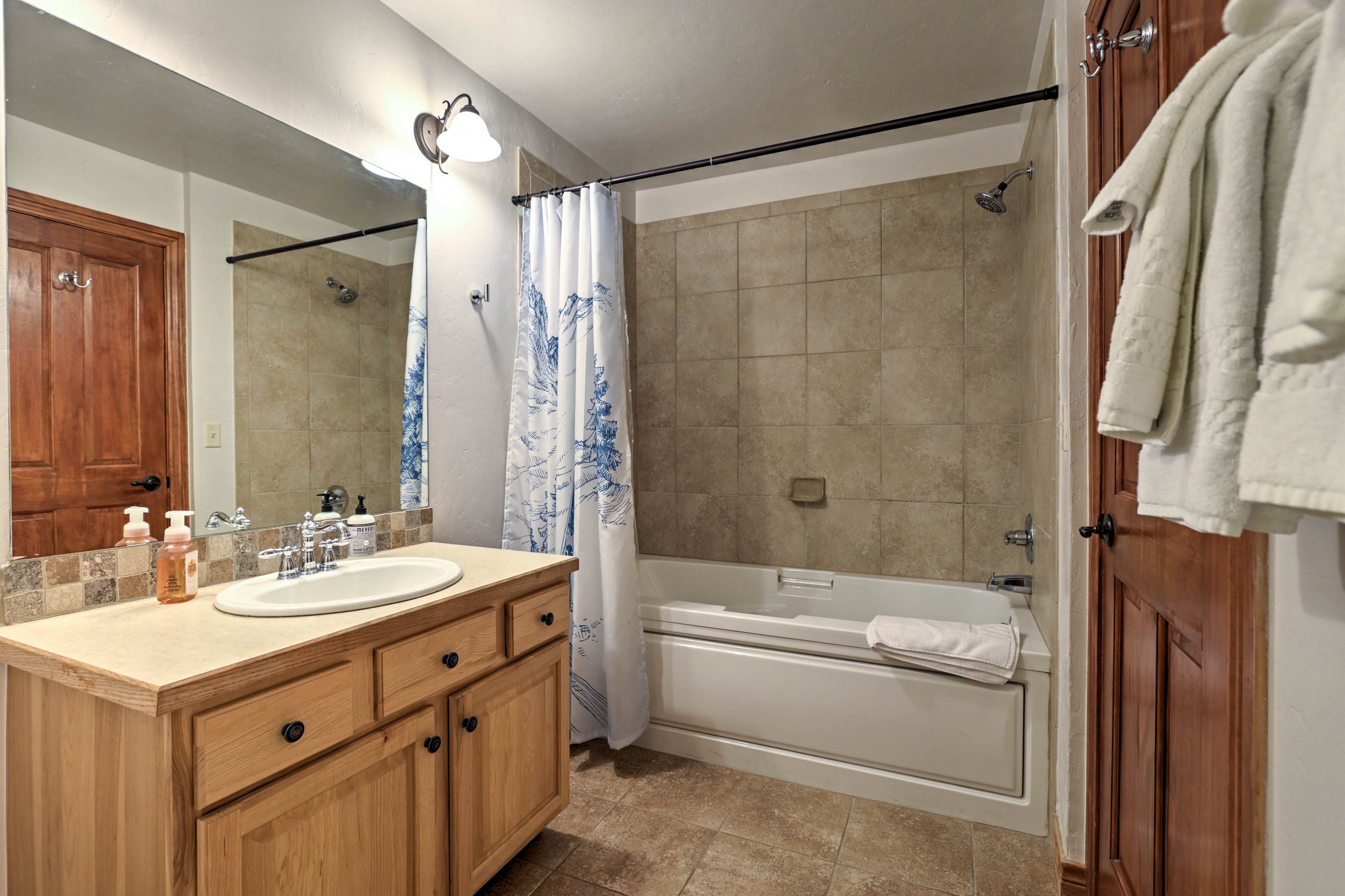 Before bed, rinse off in the tub/shower combo.
