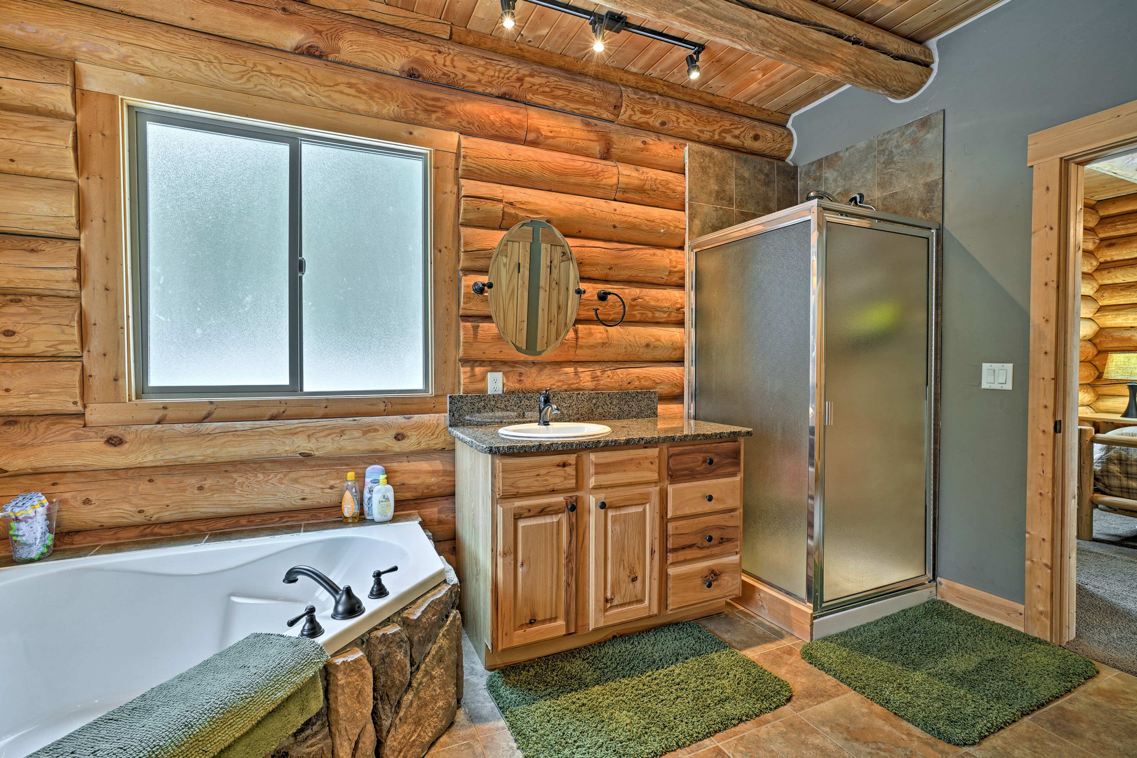 This bathroom even has a walk-in shower.