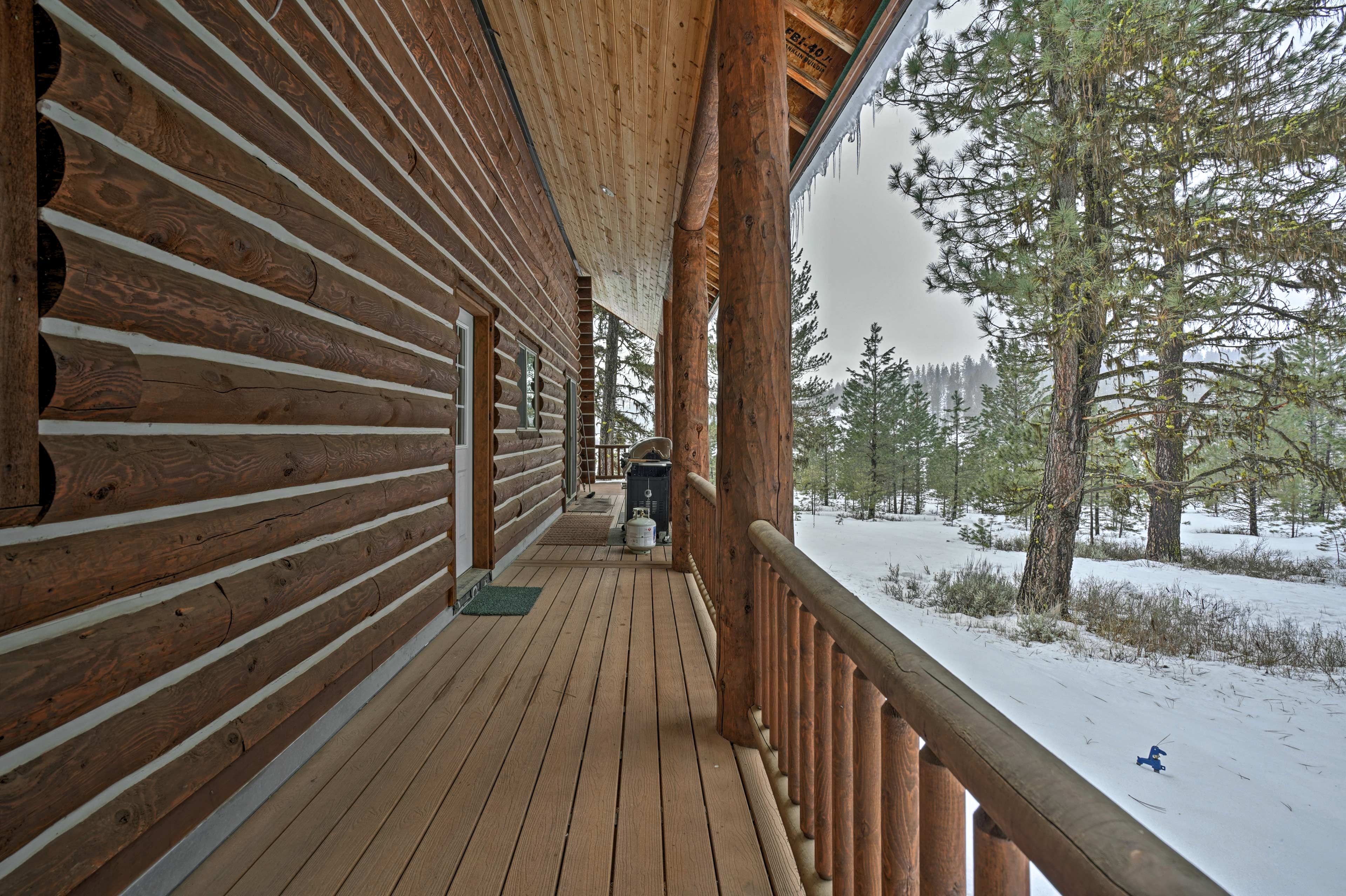 The wraparound deck overlooks a vast mountain meadow where you can see wildlife!