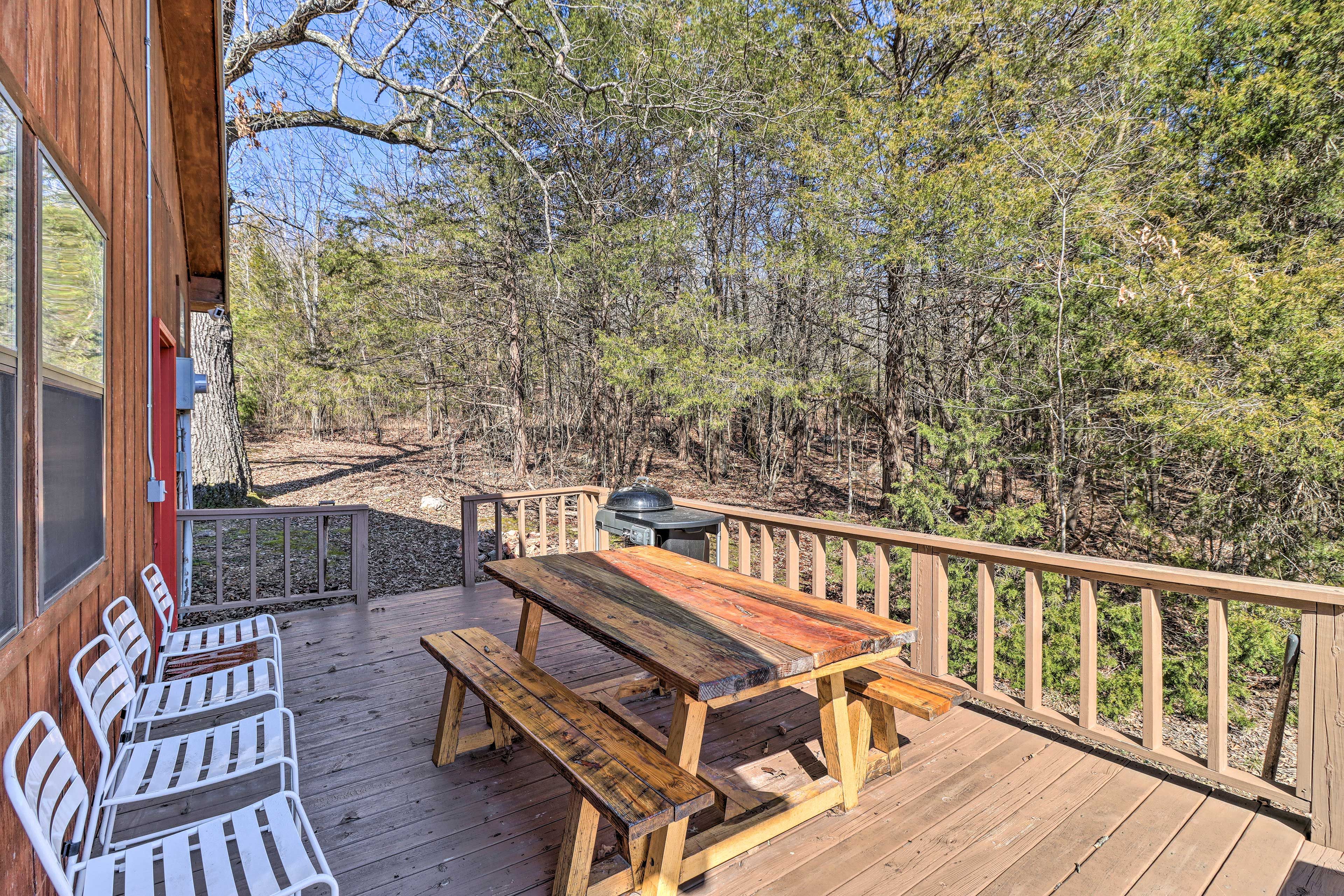 Private Deck | Charcoal Grill | Single-Story Home