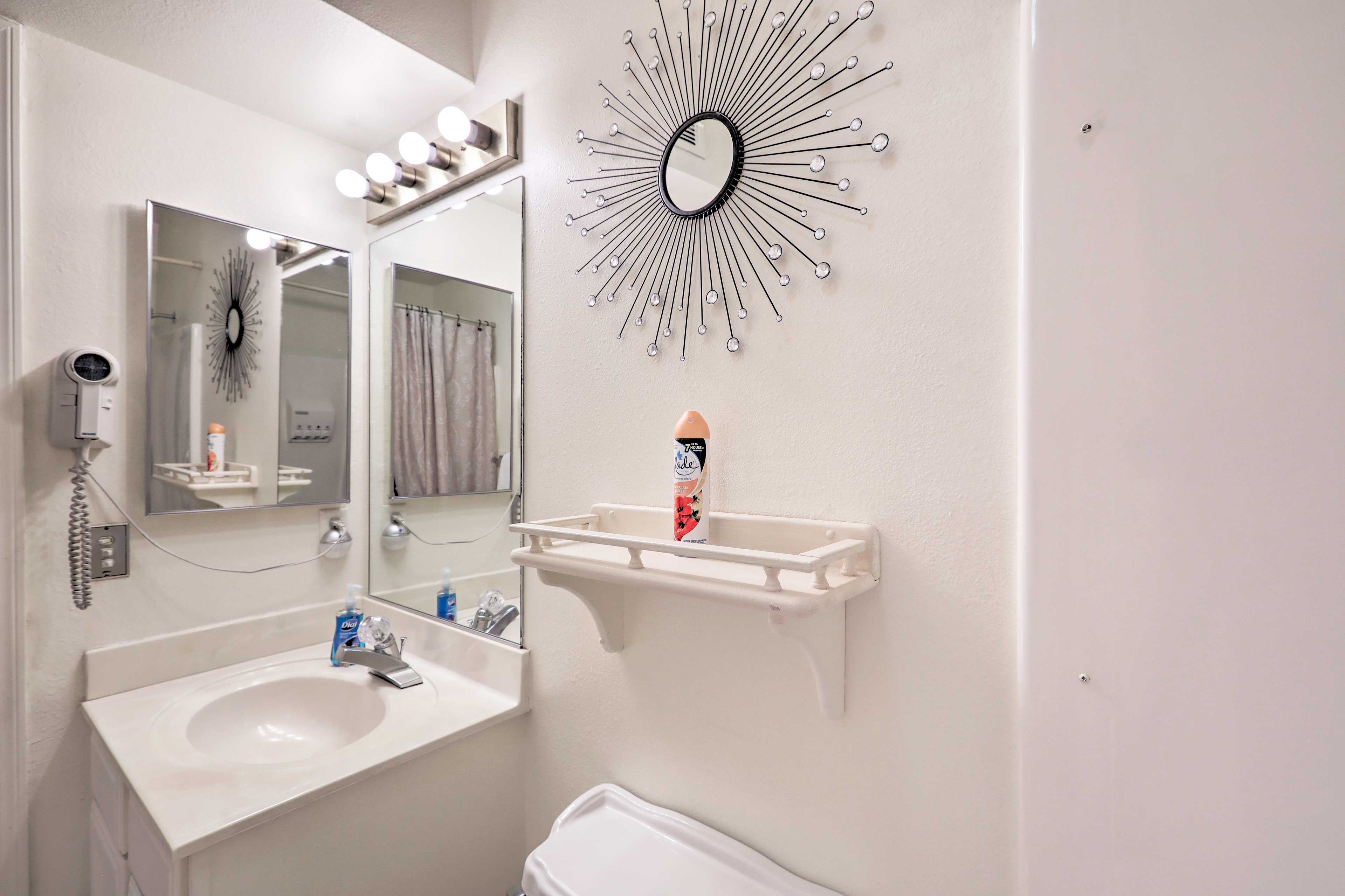 Freshen up in the bathroom!