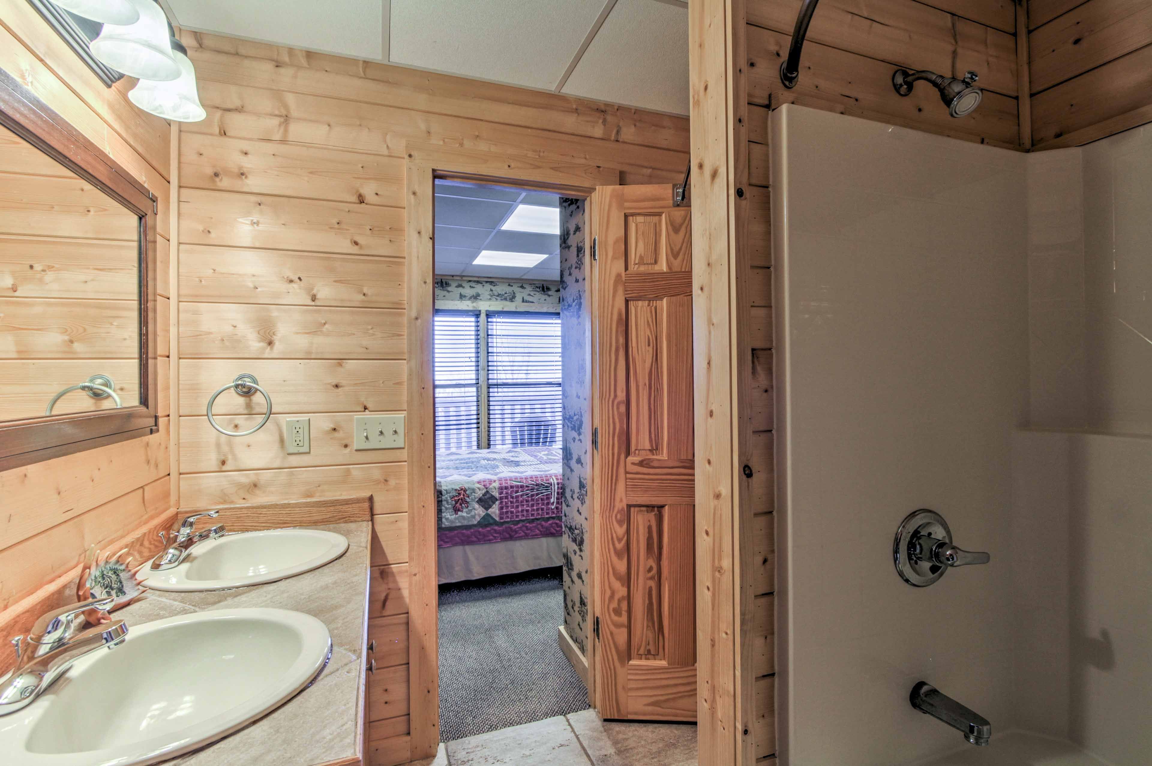 Rinse off in the walk-in shower.