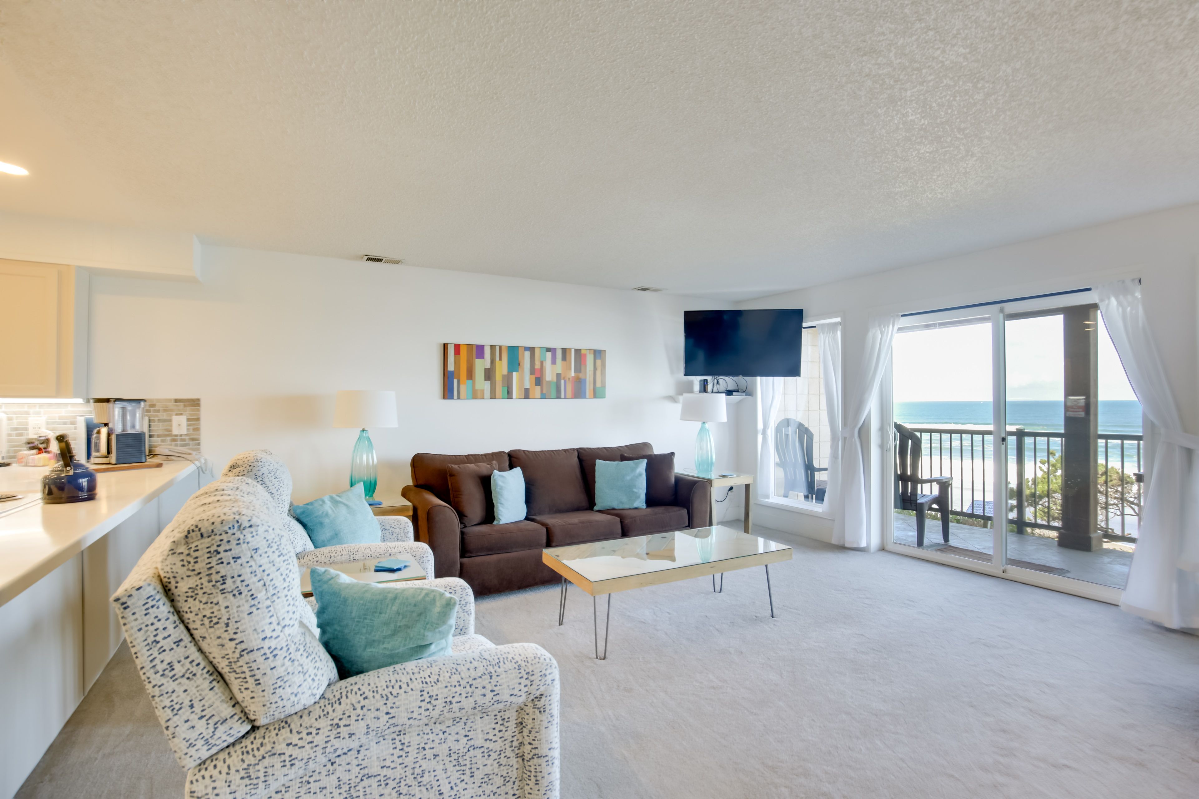 Living Room | Queen Sleeper Sofa | Patio Access | Wood-Burning Fireplace