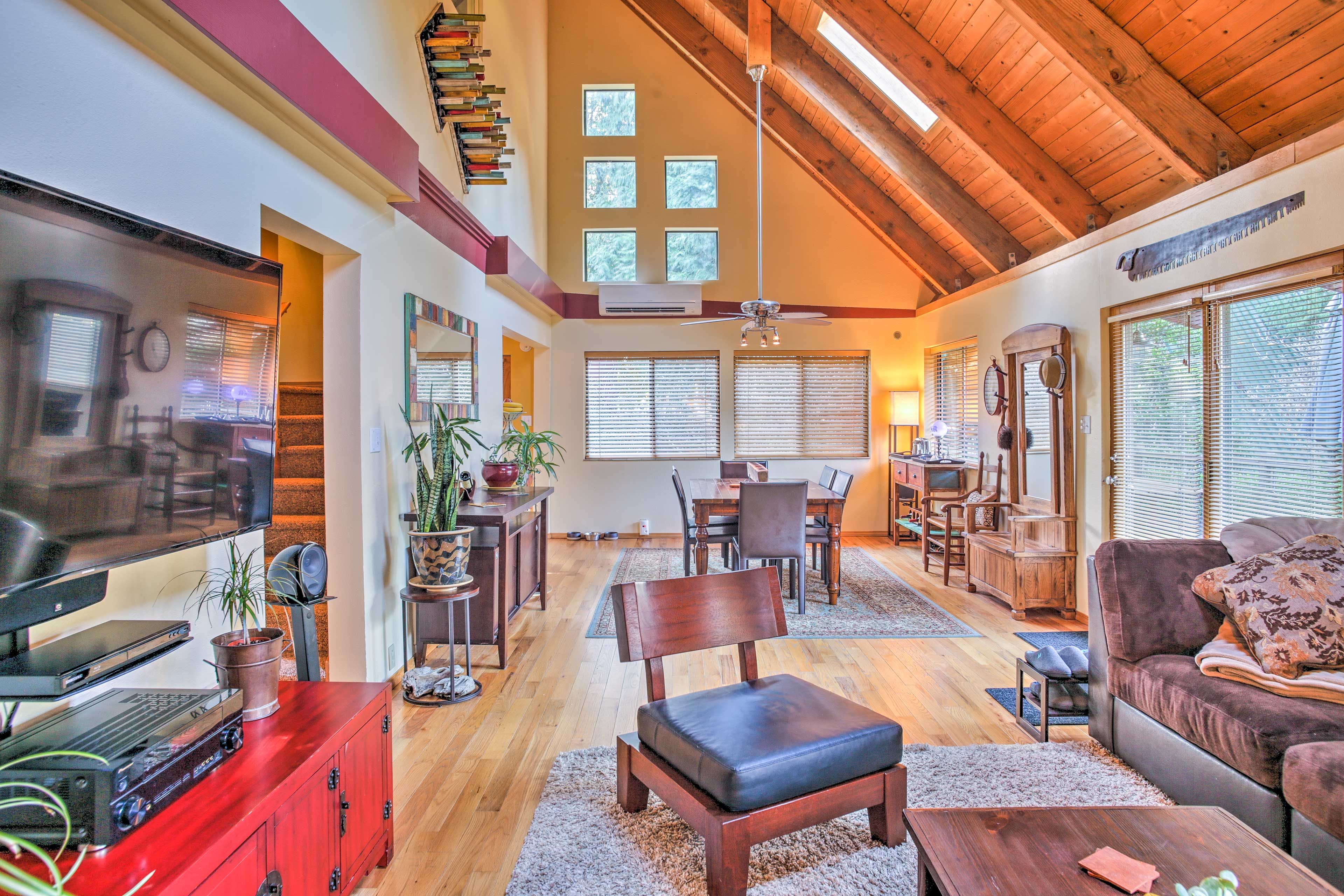 High ceilings open the modern space.