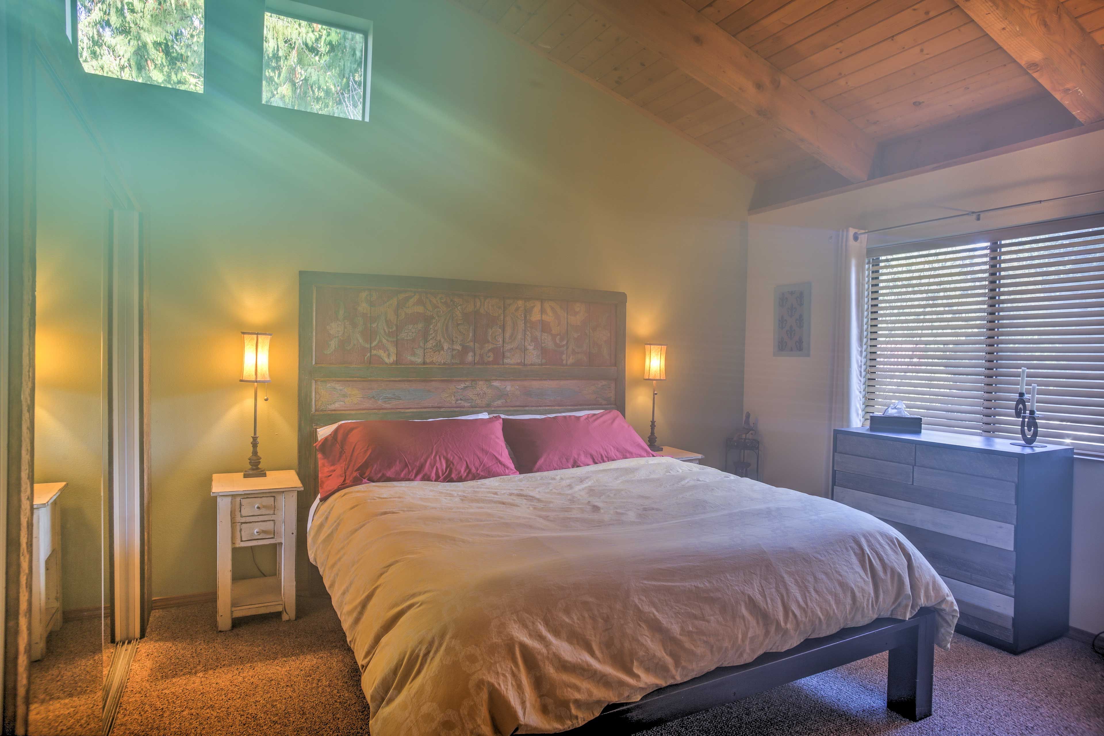 Lay back on the soft king bed in the loft.