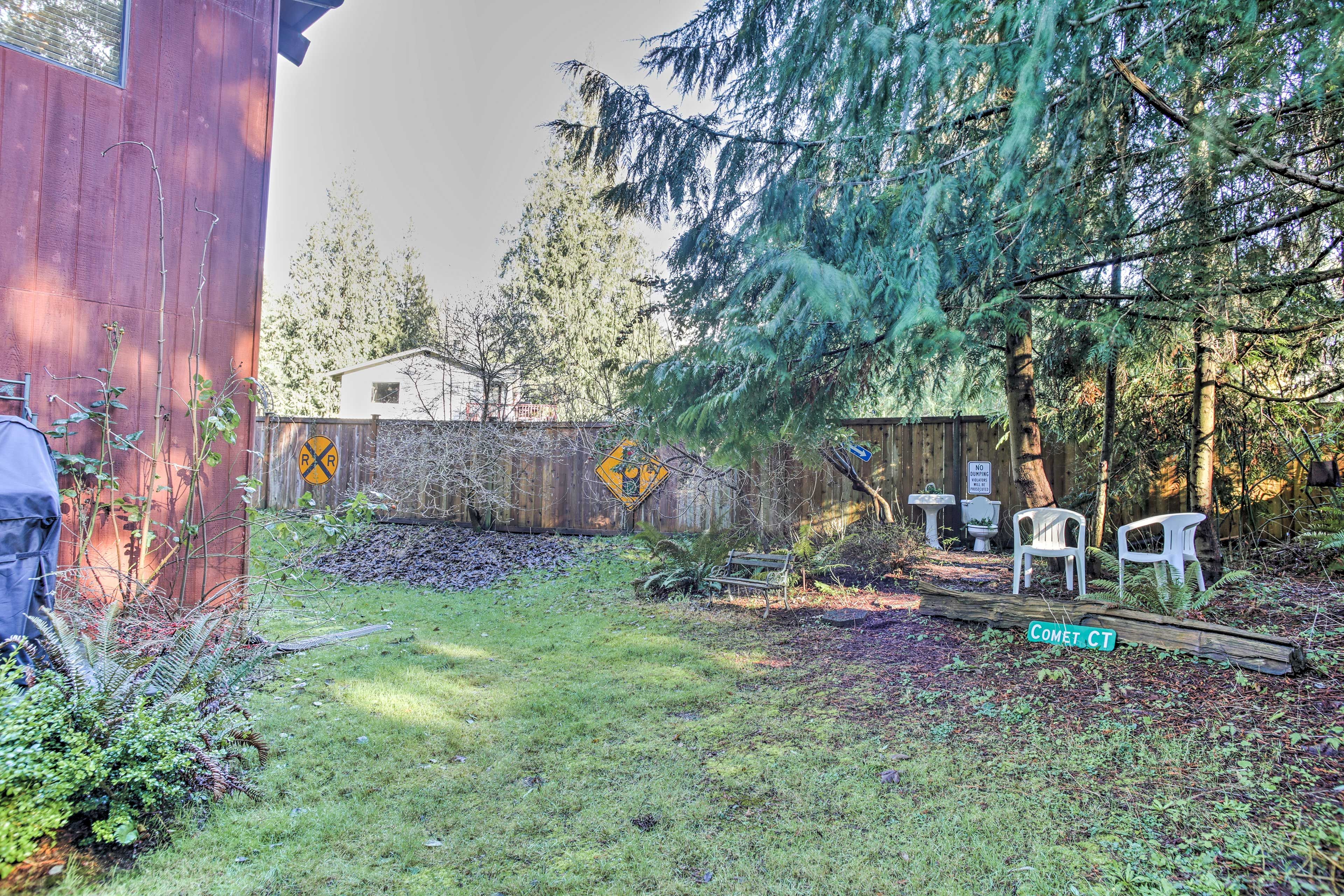 The fenced-in yard provides plenty of privacy.