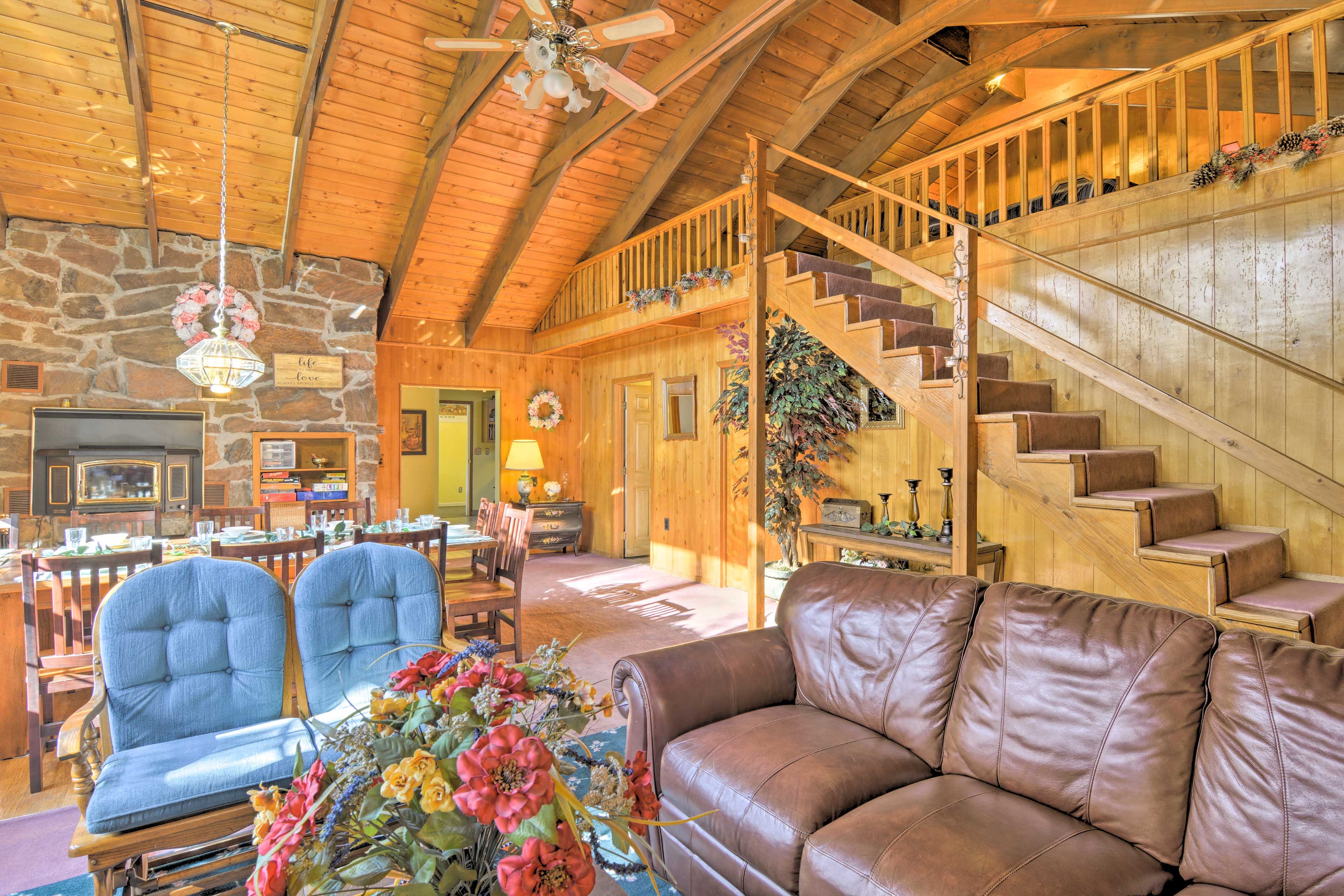 The log cabin aesthetic is perfect for relaxing.