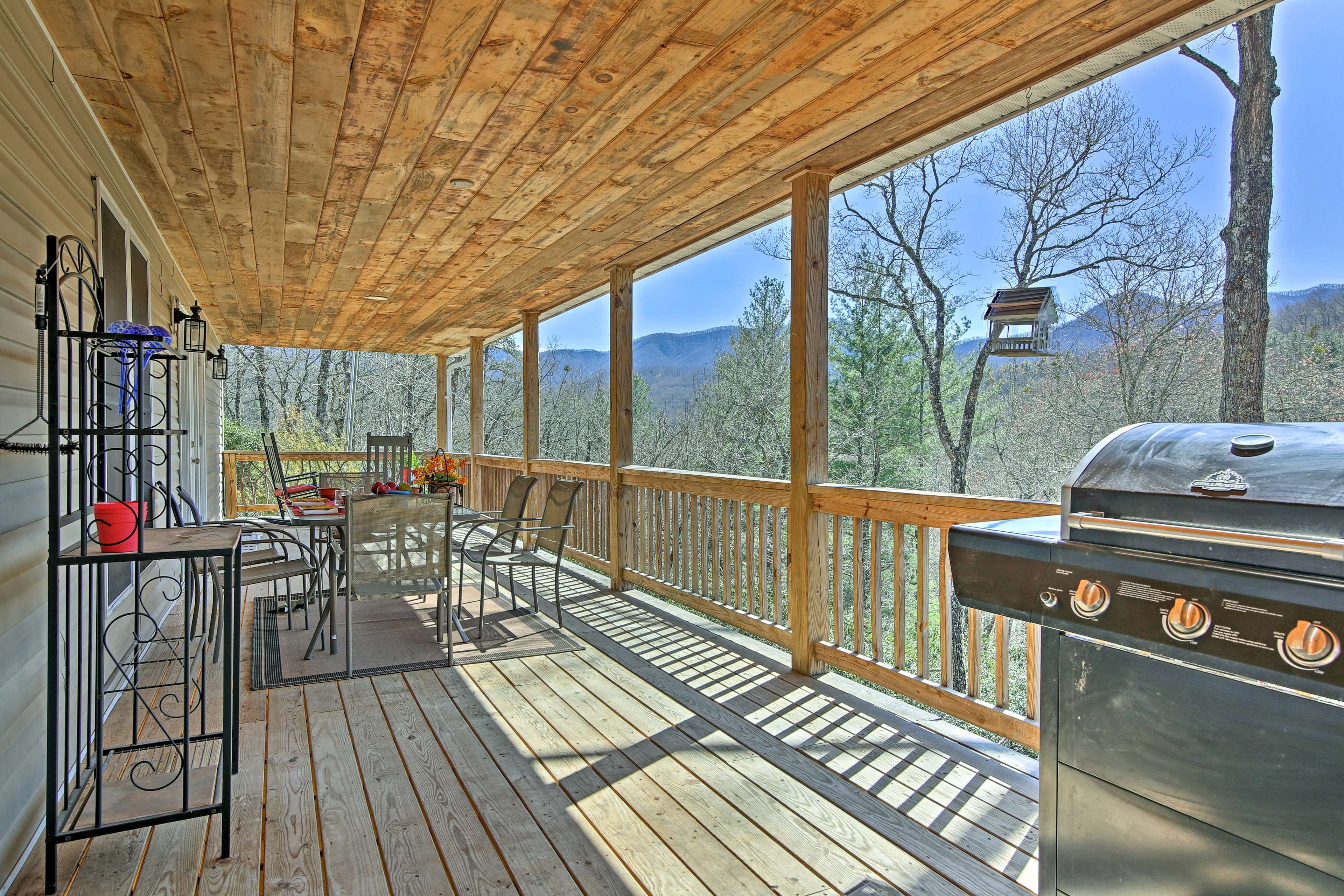 You'll have mountain top views from the private, covered deck.