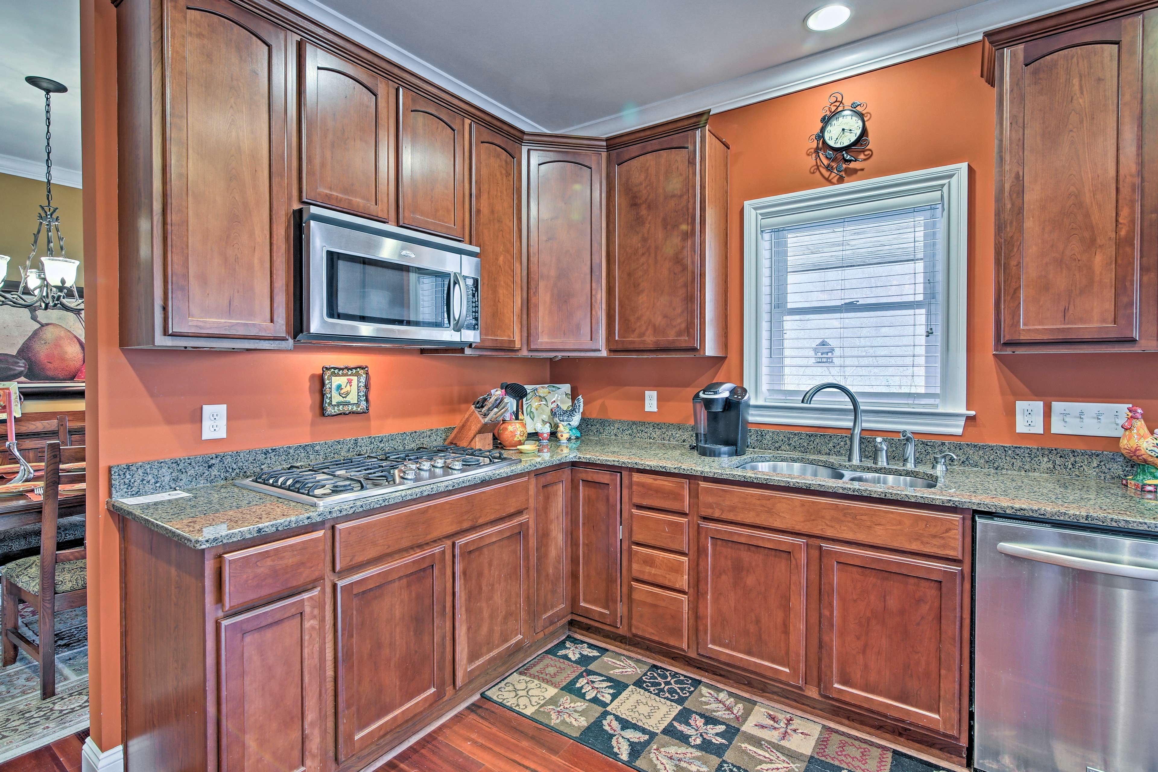 Ample counter space and stainless steel appliances are at your disposal.