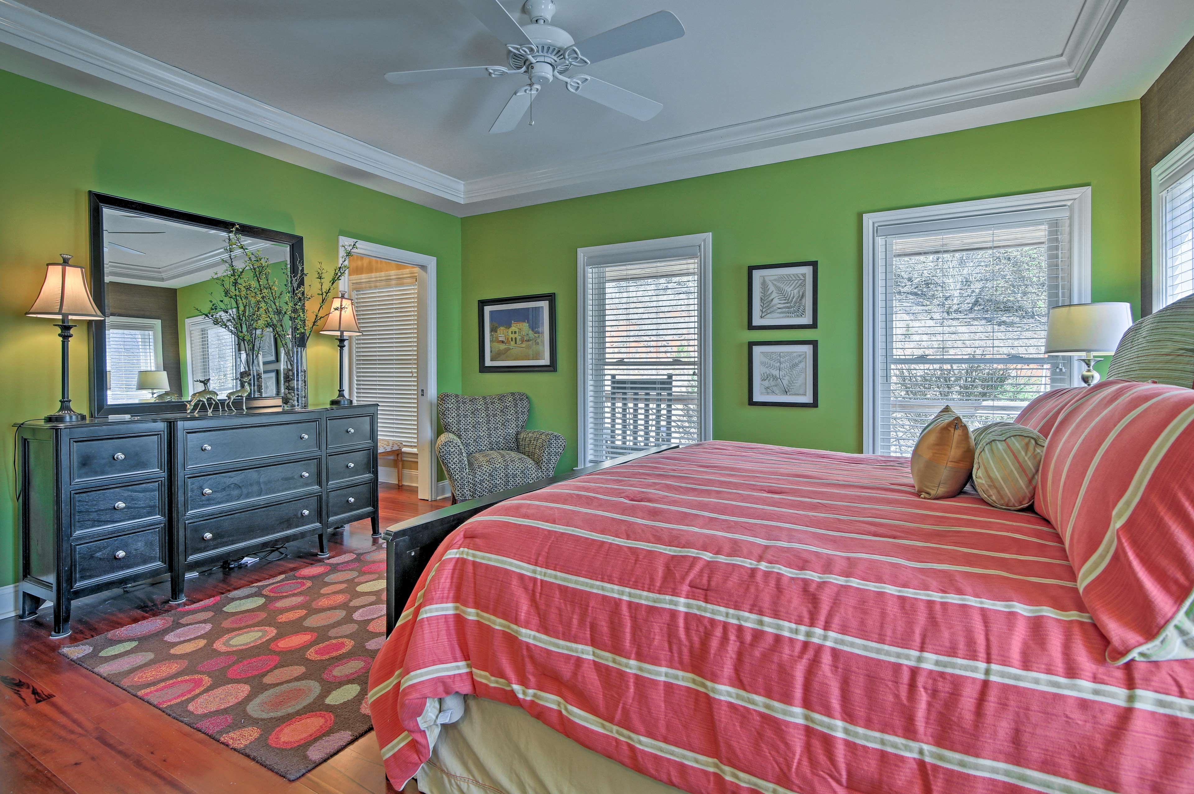 Two guests can share the comfort of this king bed.