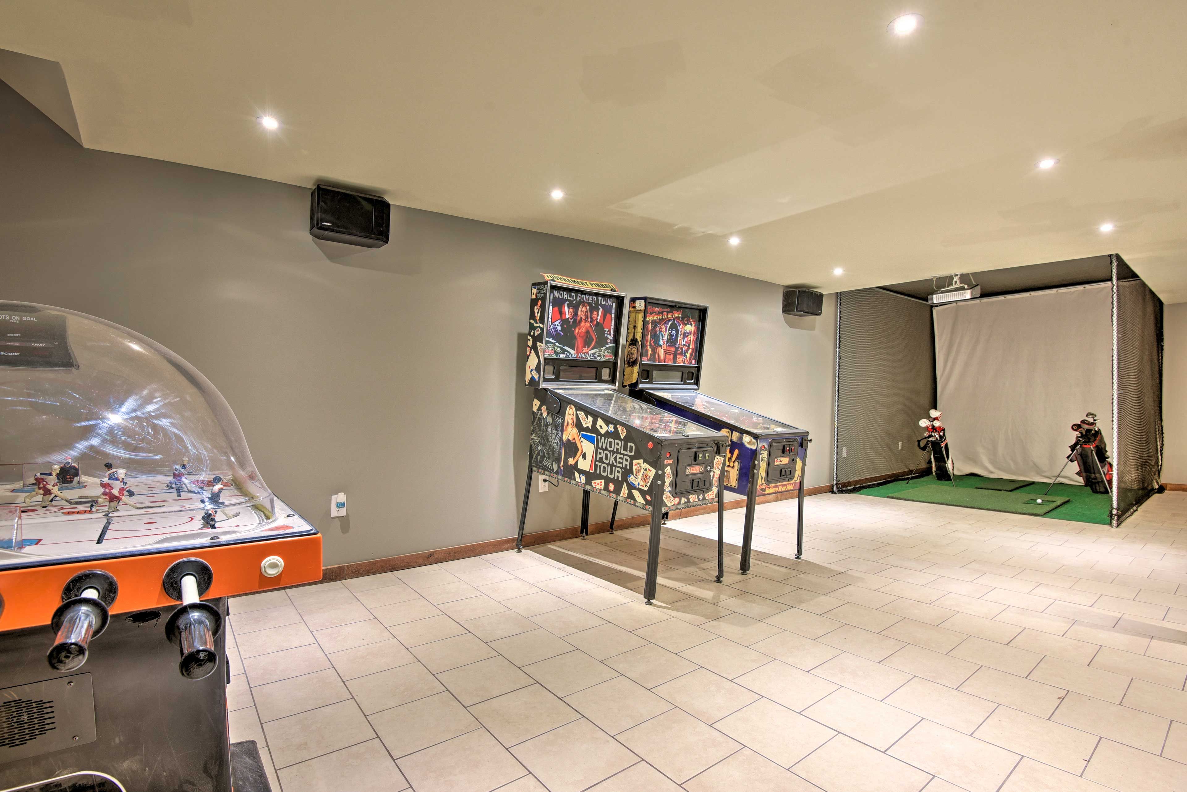 Play pinball or use the golf simulator!
