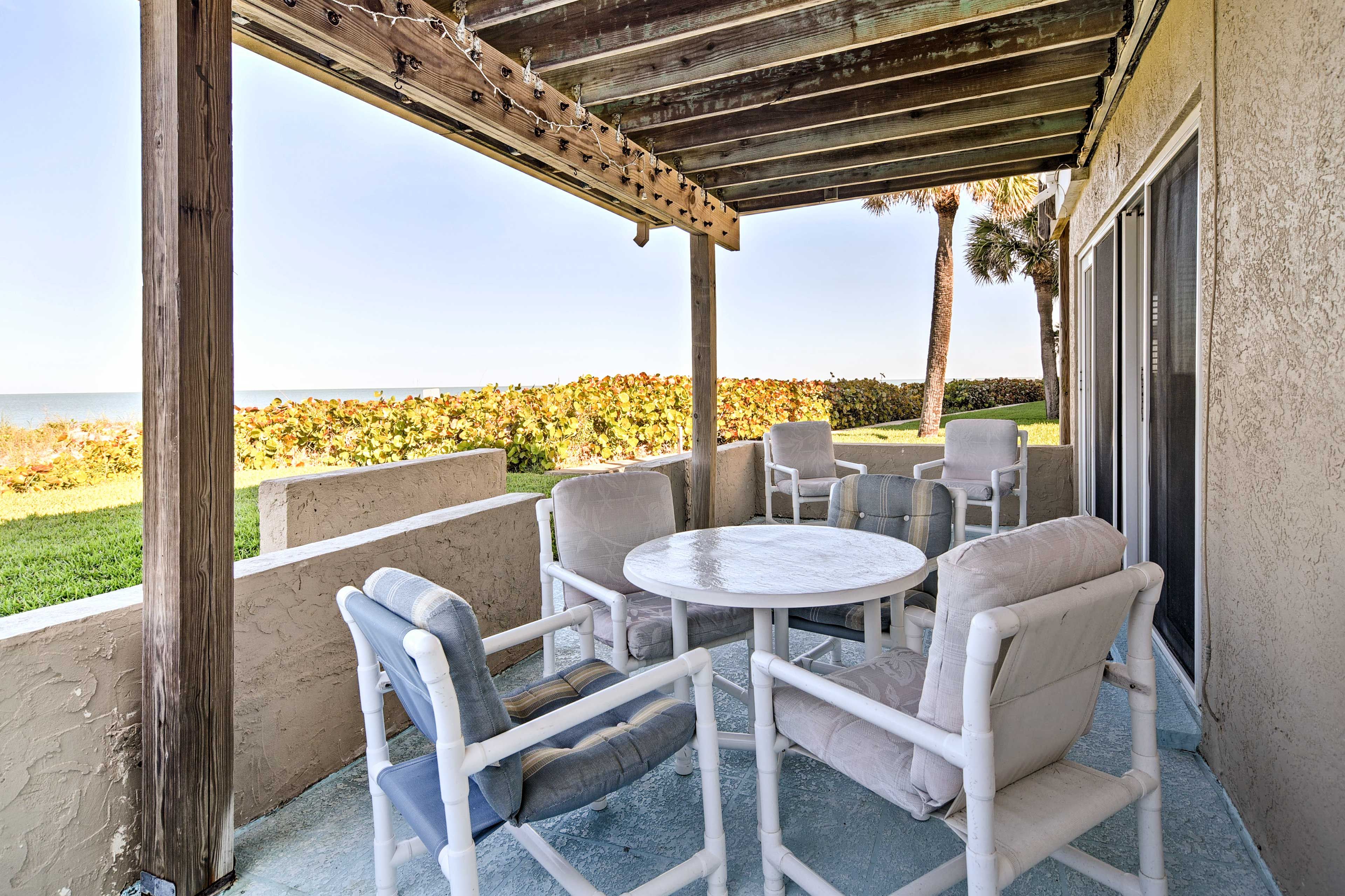 Covered Porch | Outdoor Dining | Beach Views | Single-Story Condo