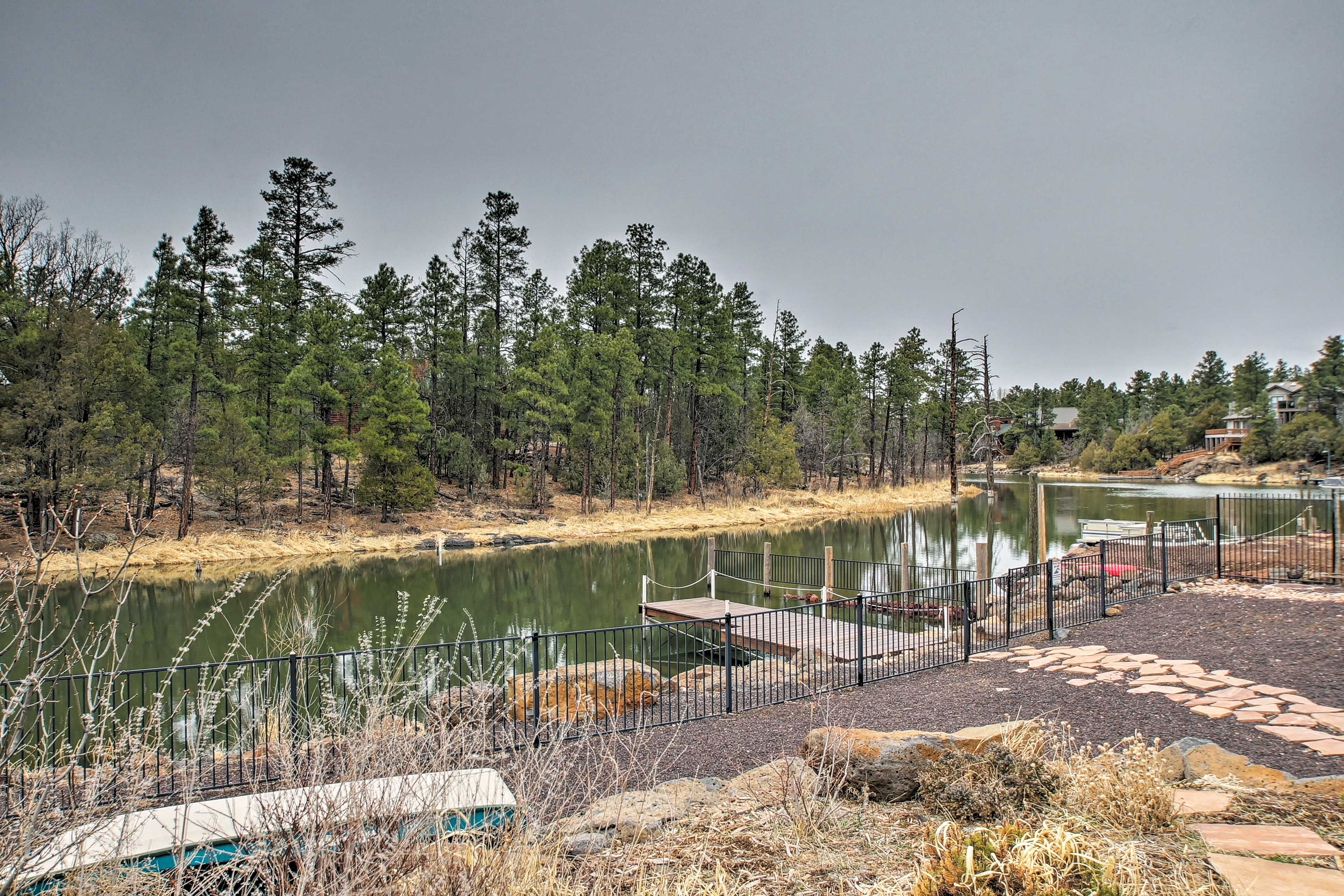 A private dock on Rainbow Lake serves as the cabin’s backyard.