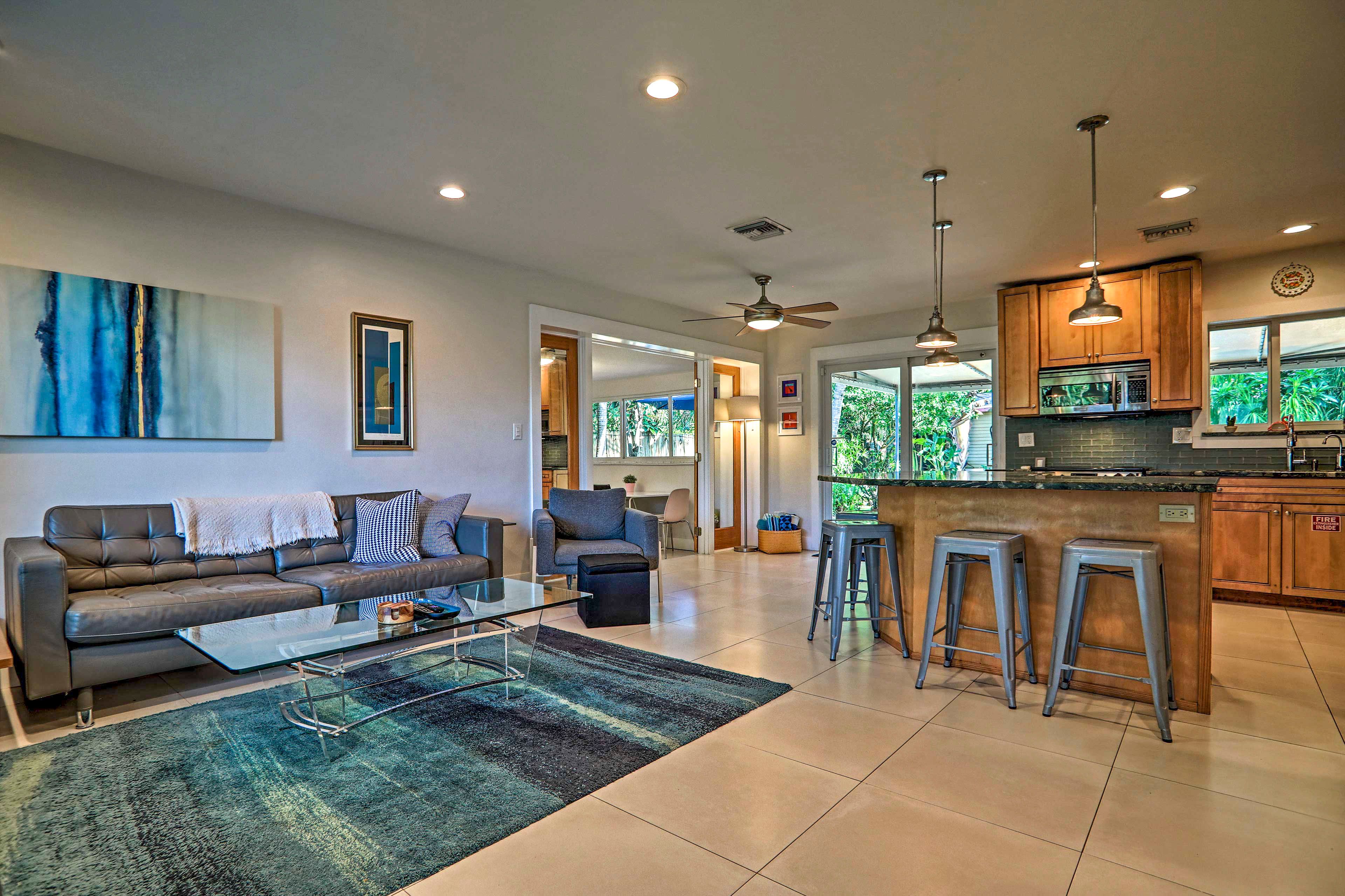Step inside and enter the chic living room.