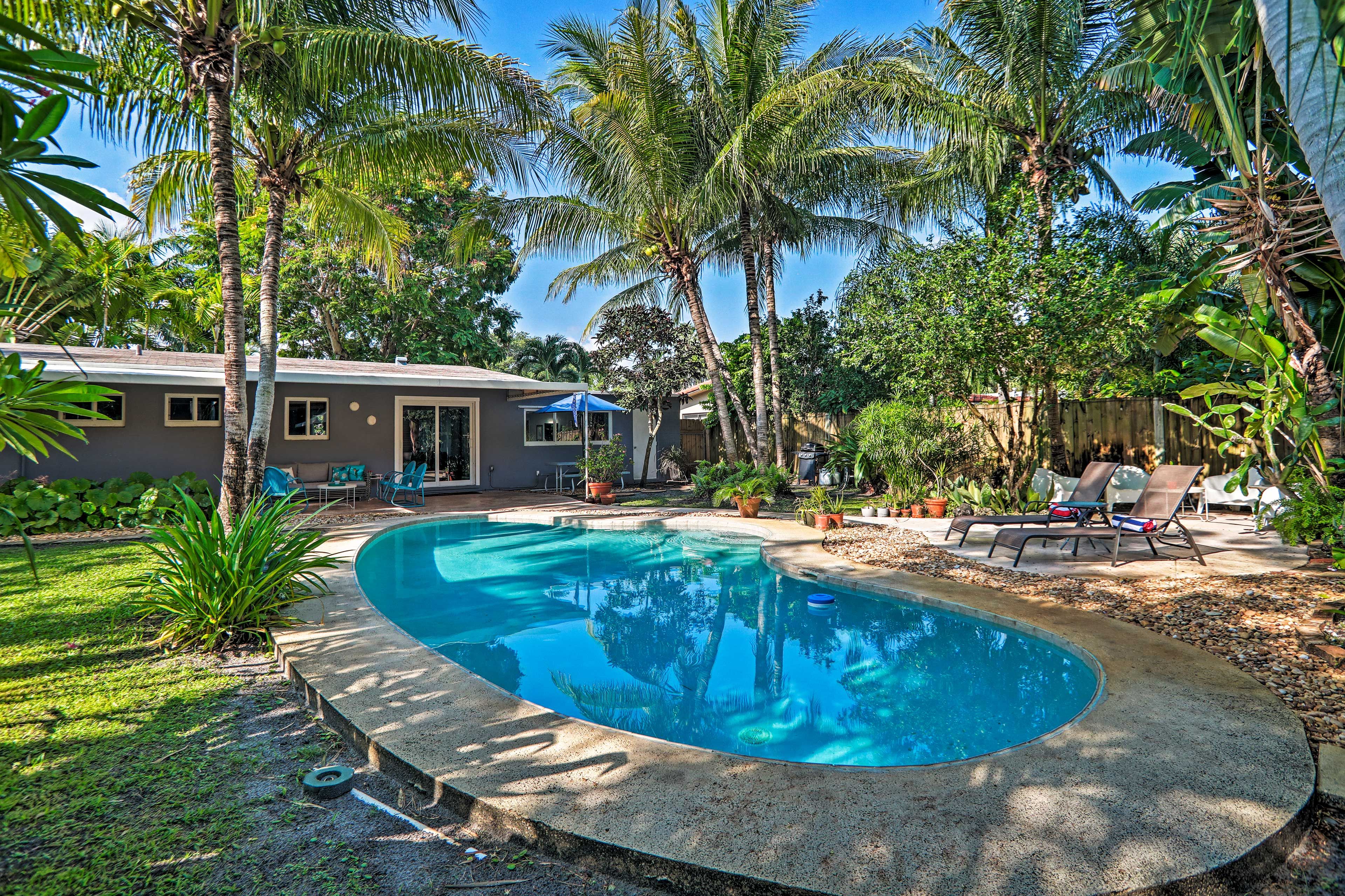This backyard provides privacy and luxury.