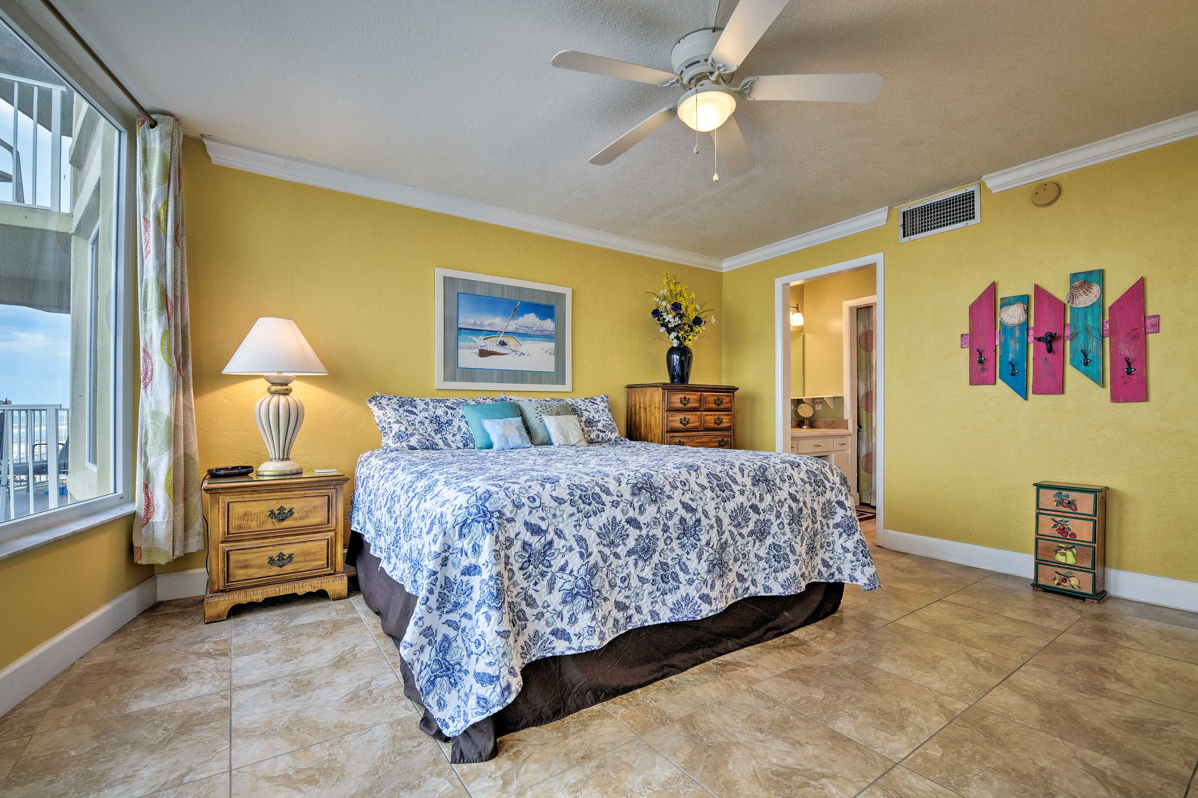 Dream easily in the plush king-sized bed.