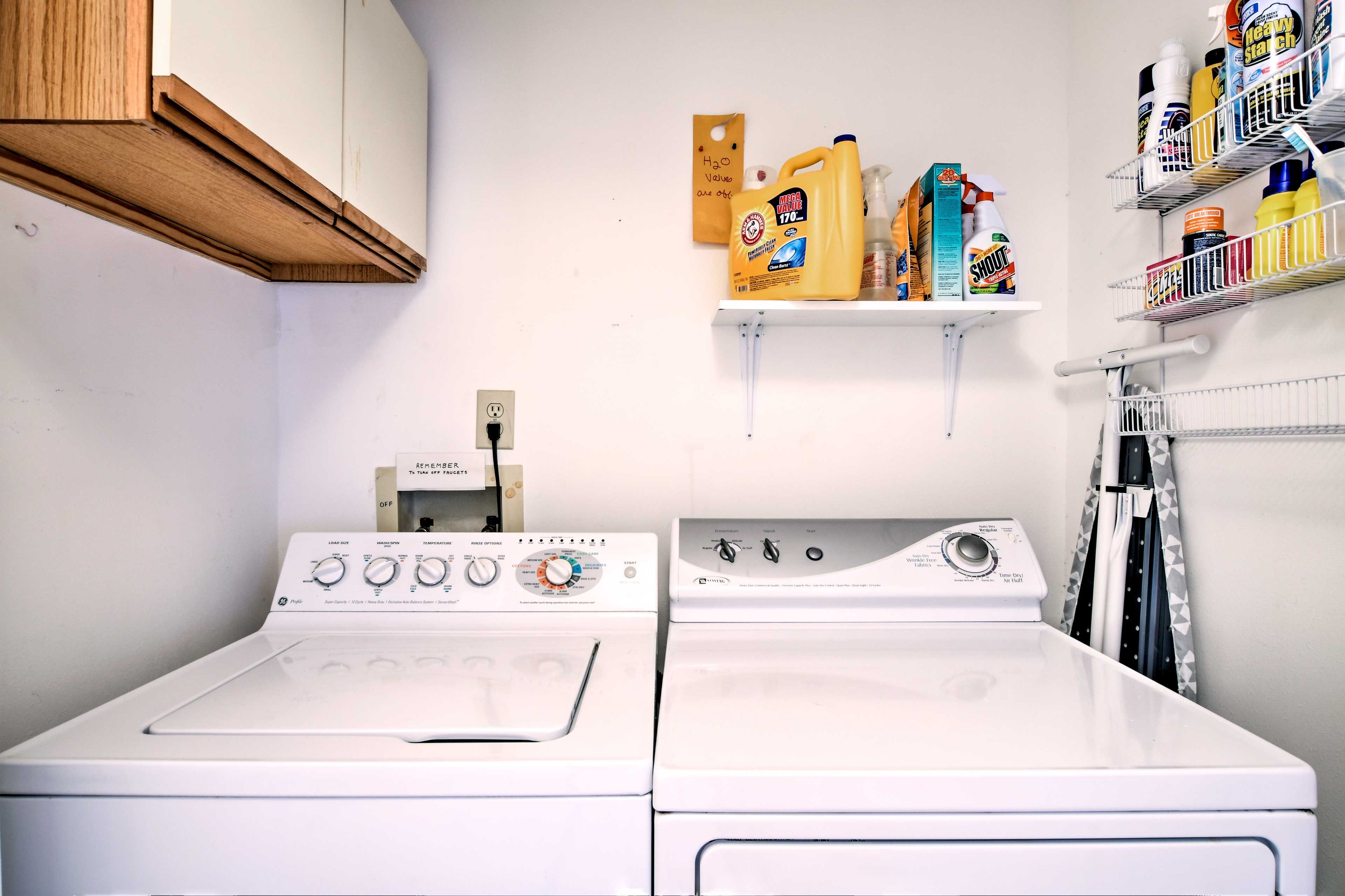 Wash your dirty duds in the laundry machines.