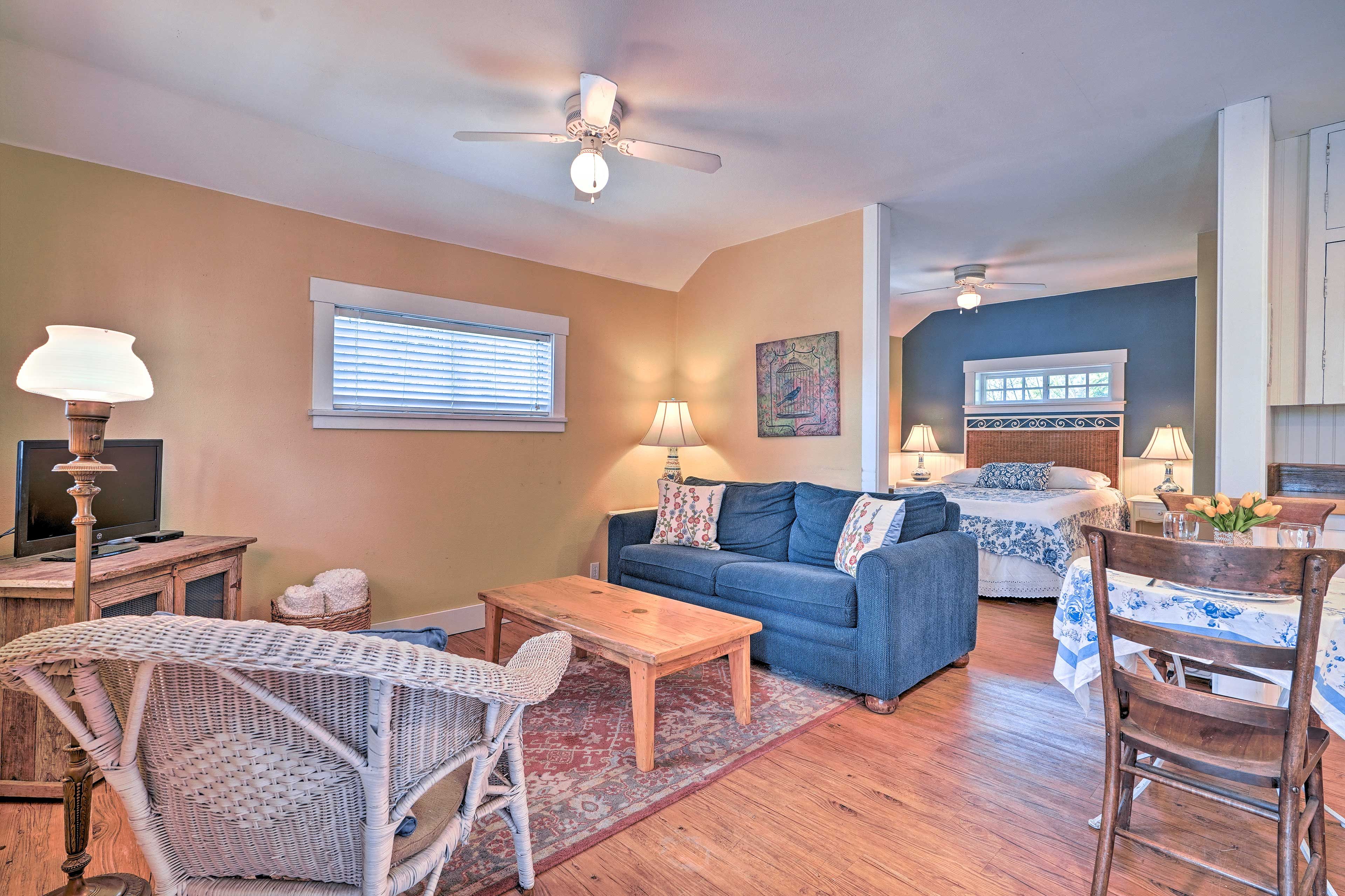 Lots of windows and an open floor plan make the home cozy and bright.