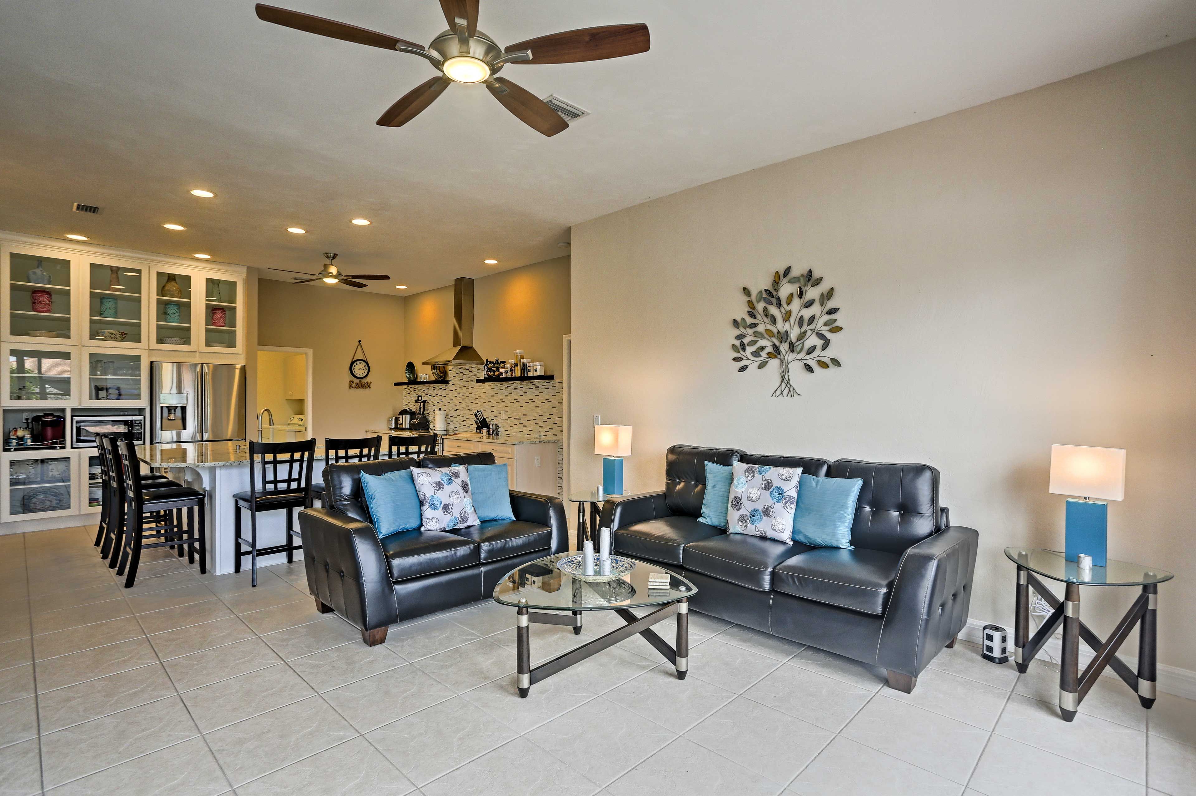 Relax on the couch in front of the flat-screen cable TV with Roku and Netflix.
