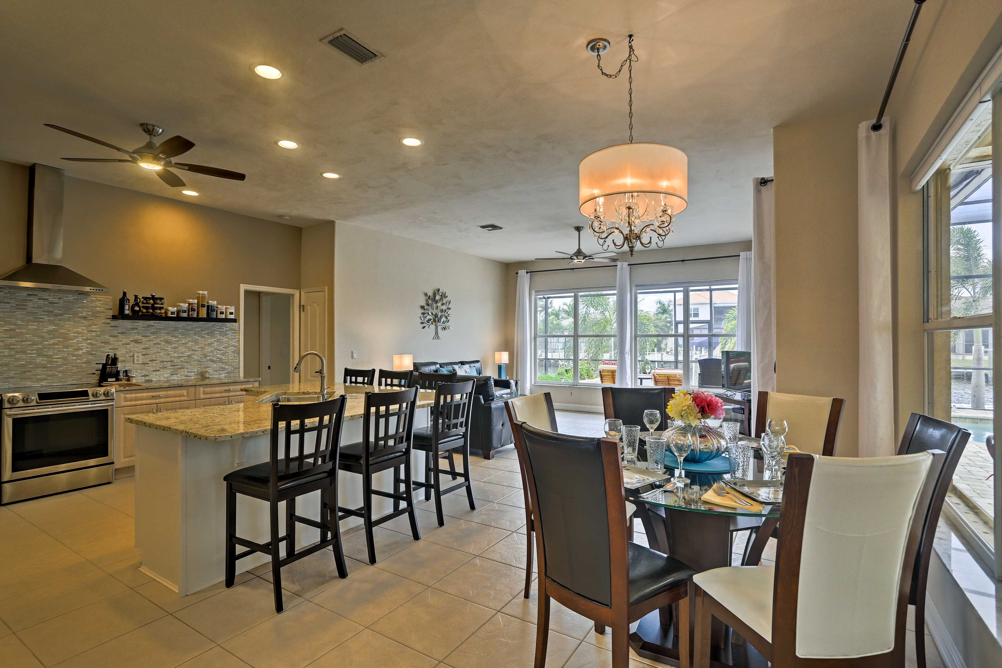 Dine inside at this round 6-person table.