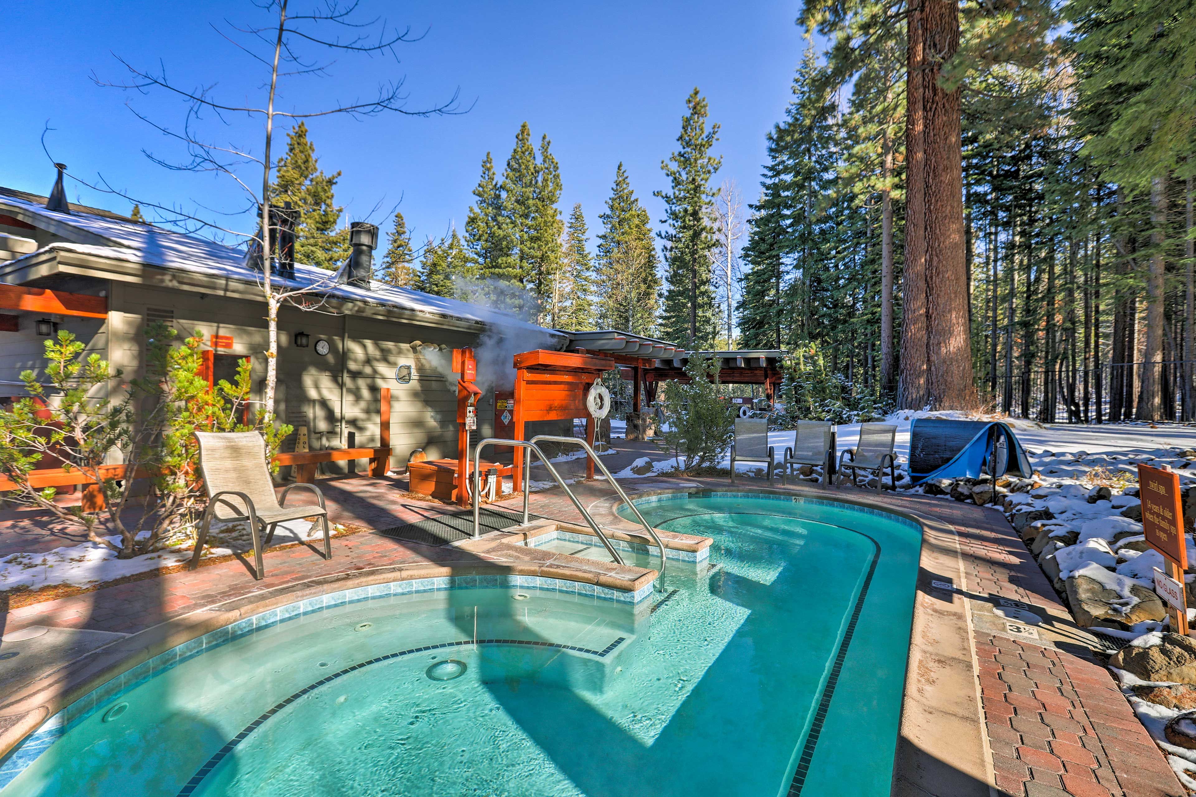Relax in this large family hot tub.