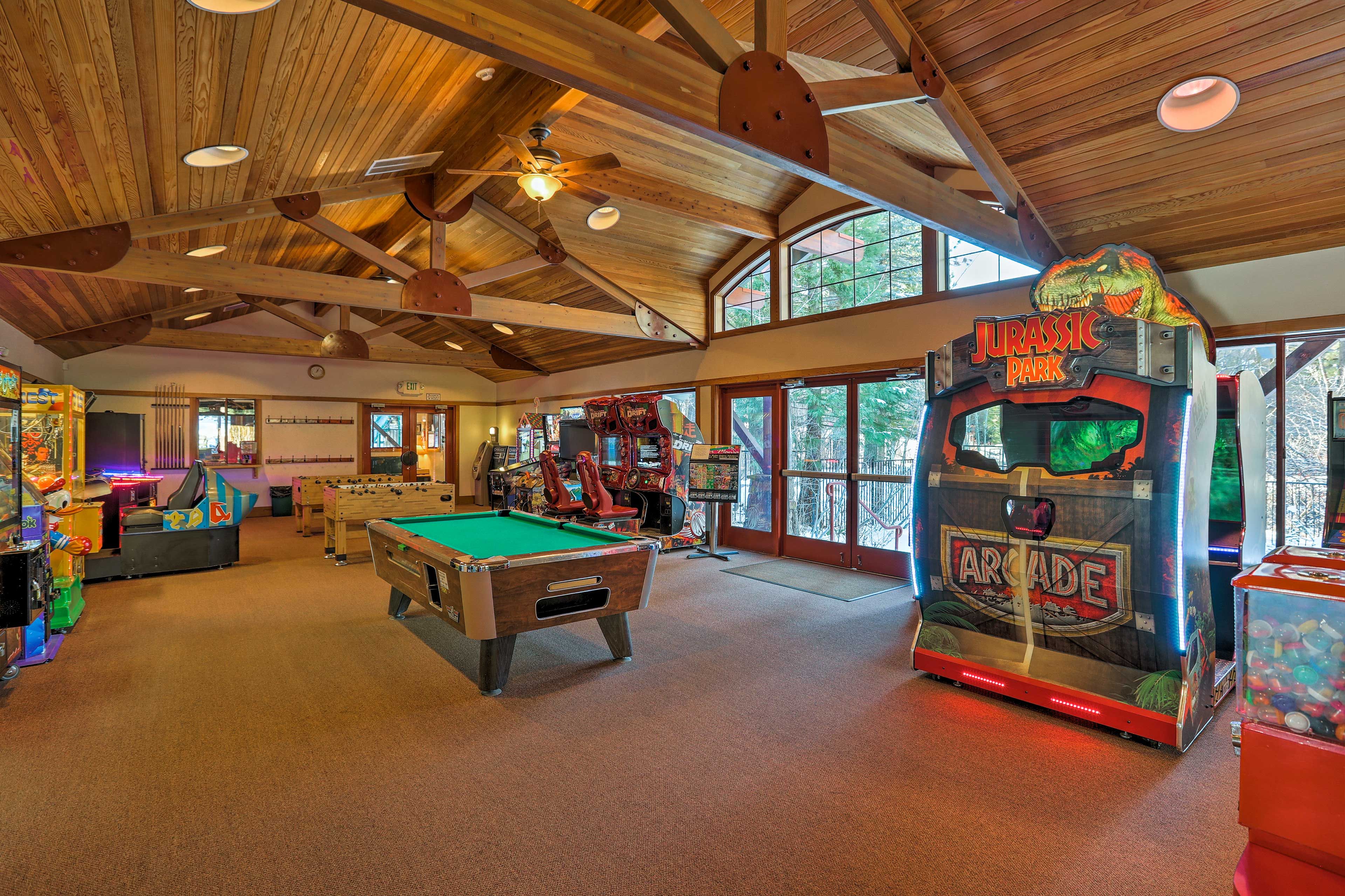 Play the arcade games or a round of pool.