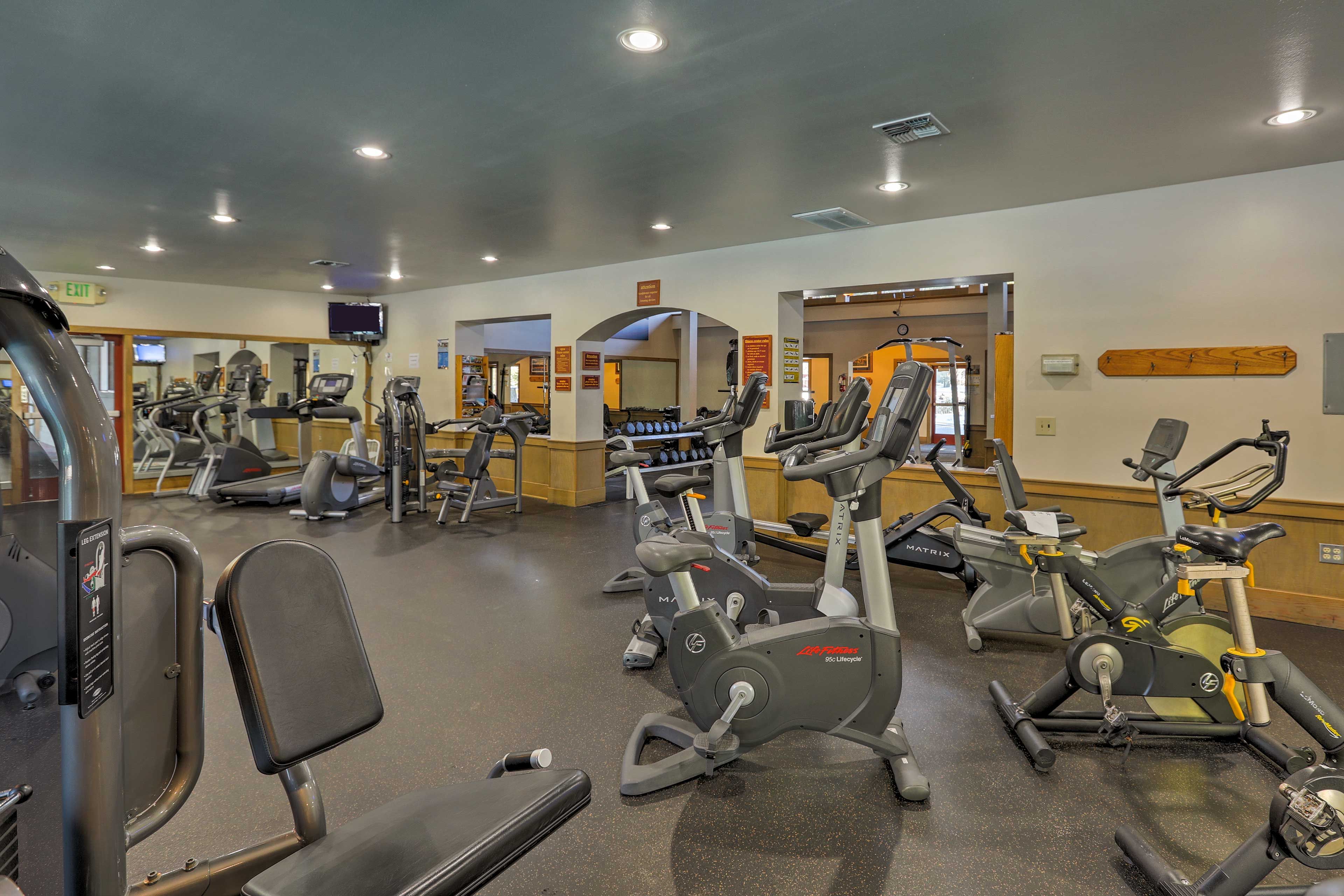 Stretch out any cramps in the community weight room.