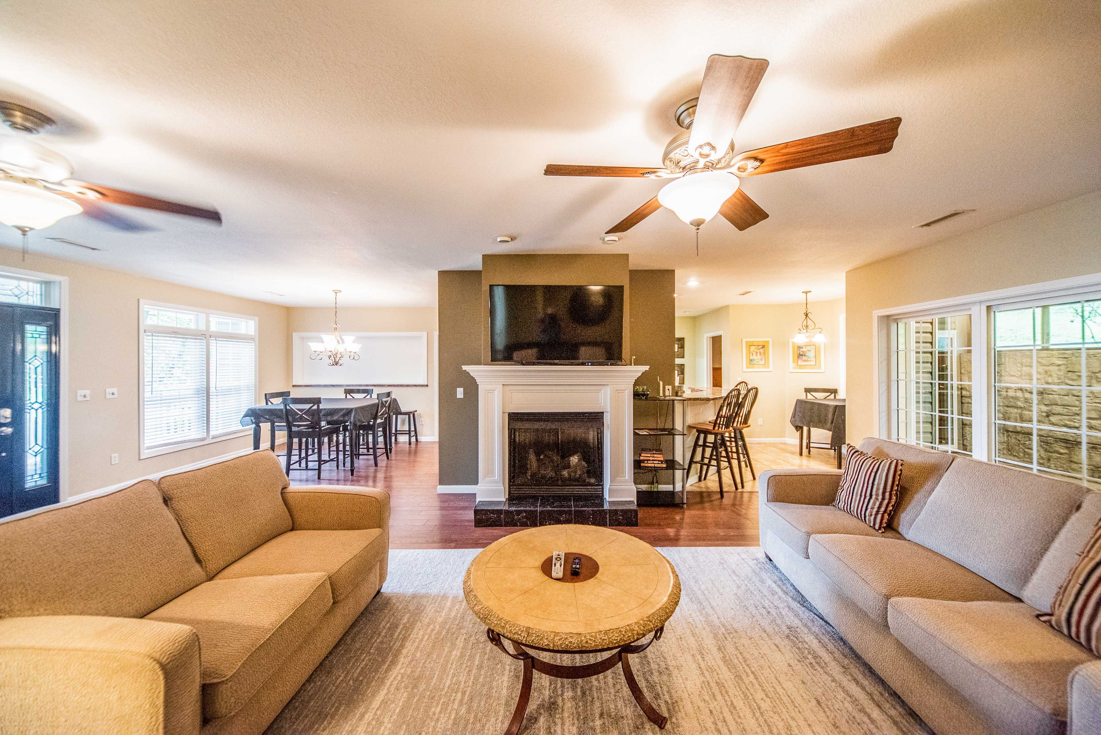 Kick back and watch your favorite shows on the flat-screen TV.