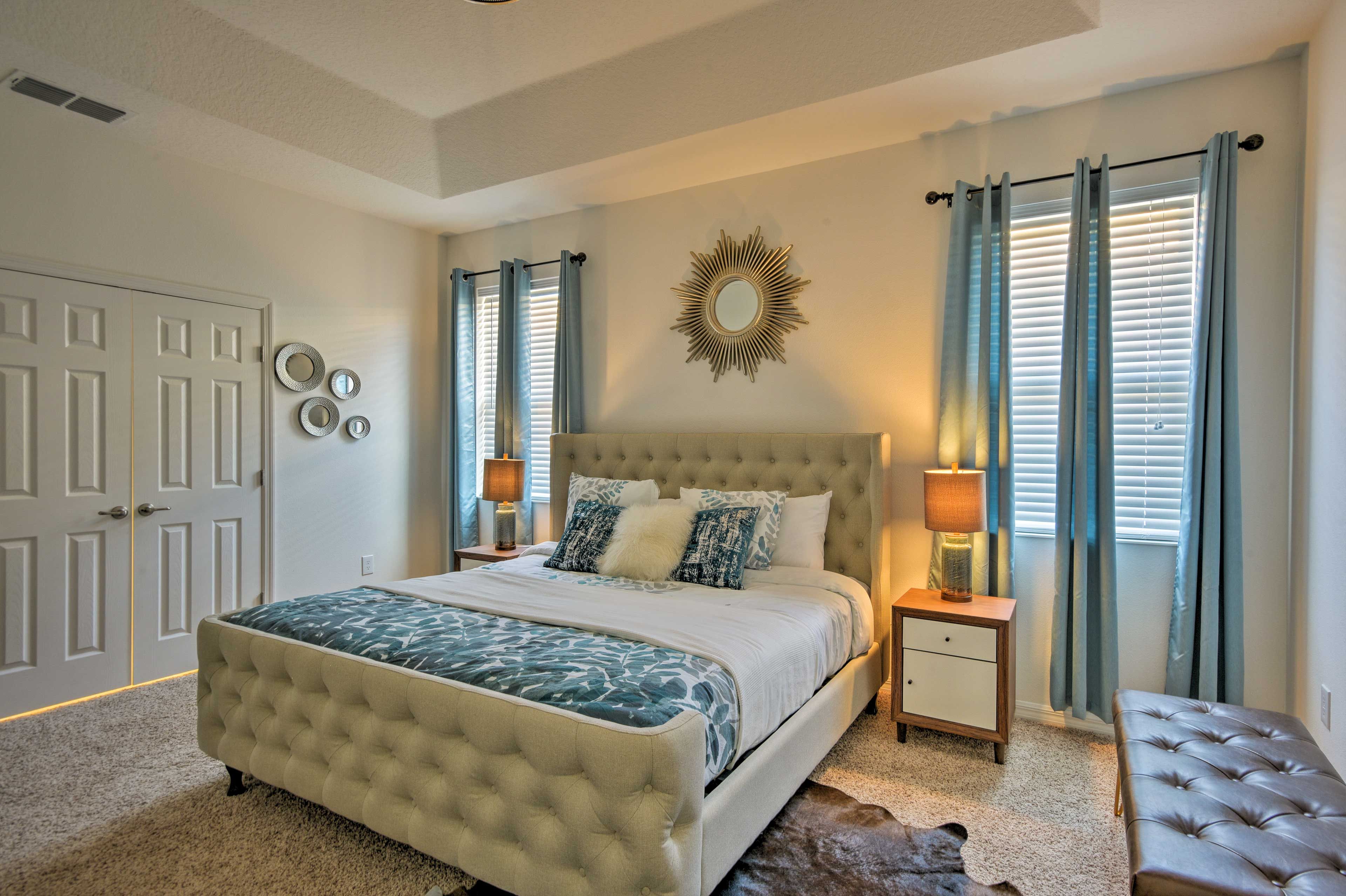 Two guests can sleep on the king bed.