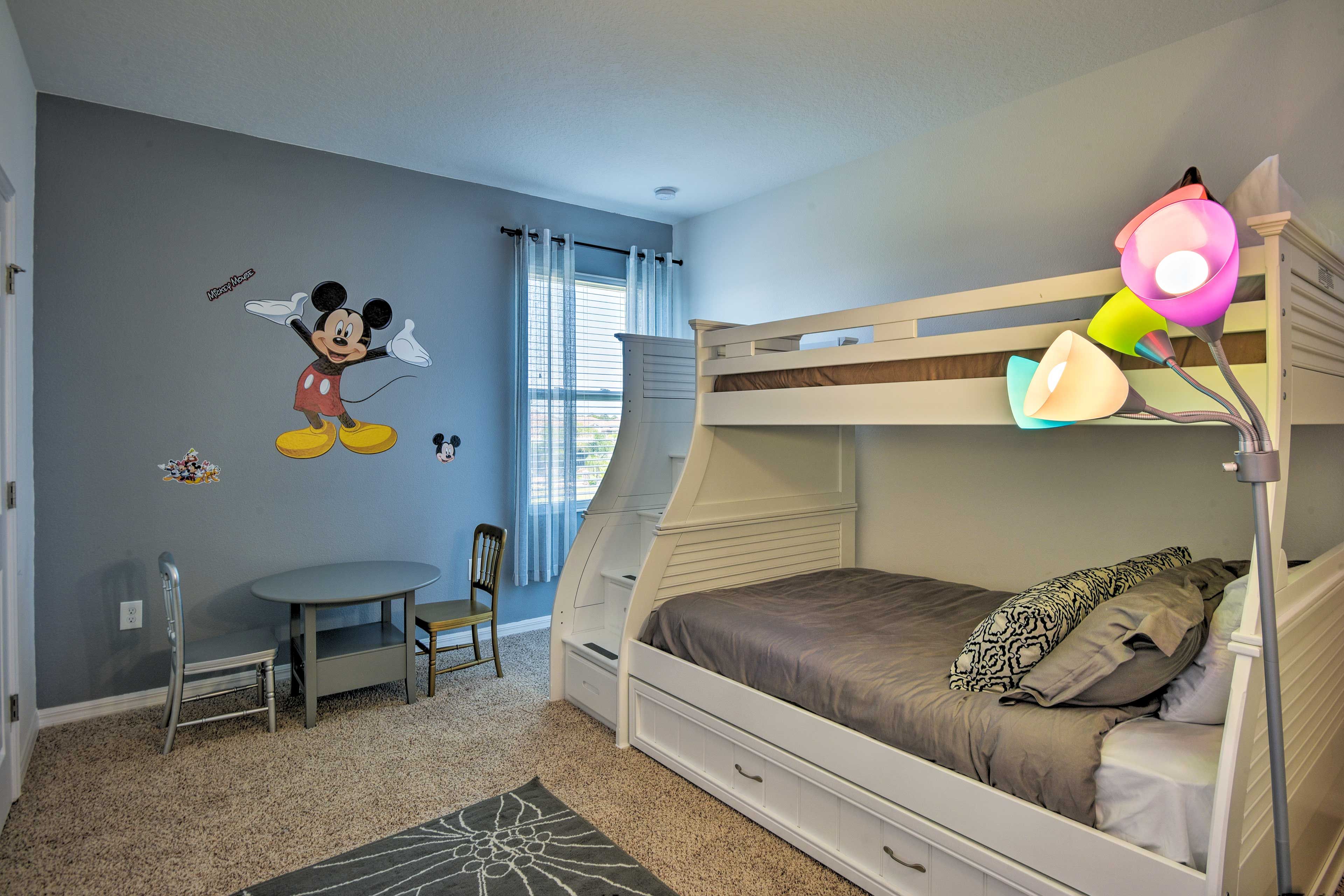 Your kids will love the twin-over-full bunk bed in the Mickey Room.