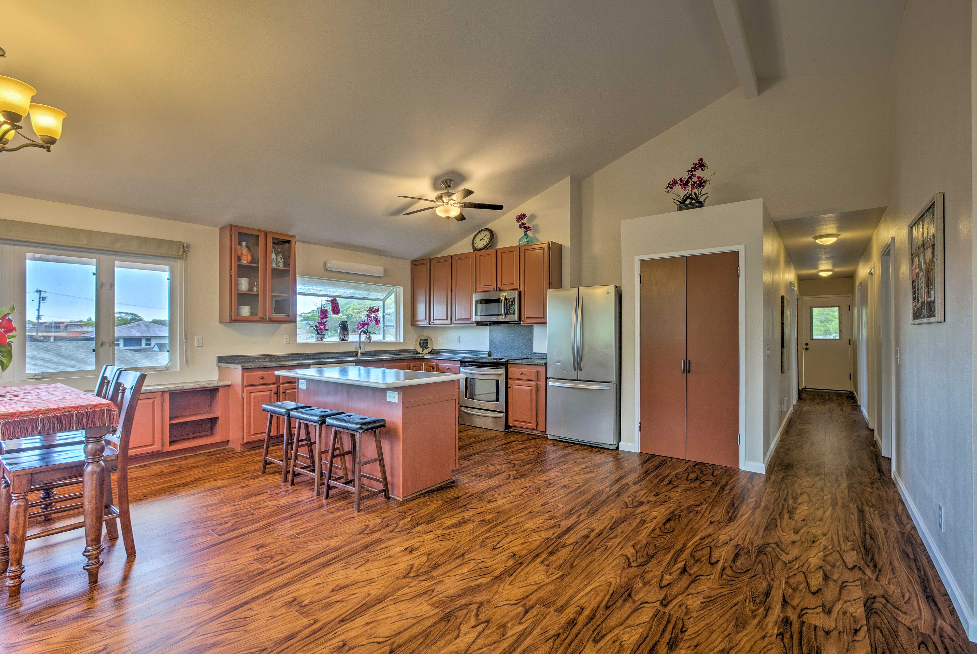 An open floor plan combines the dining area and kitchen for easy entertaining.