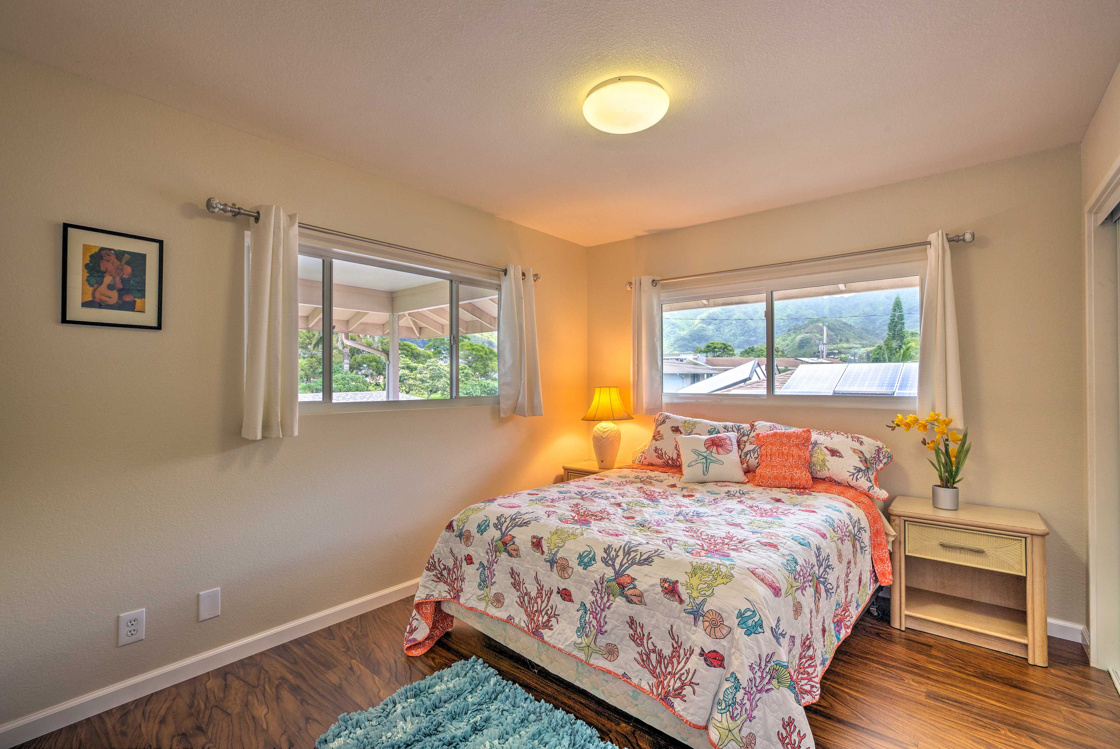 Curl up in this queen bed to rest up for the next day's adventures.