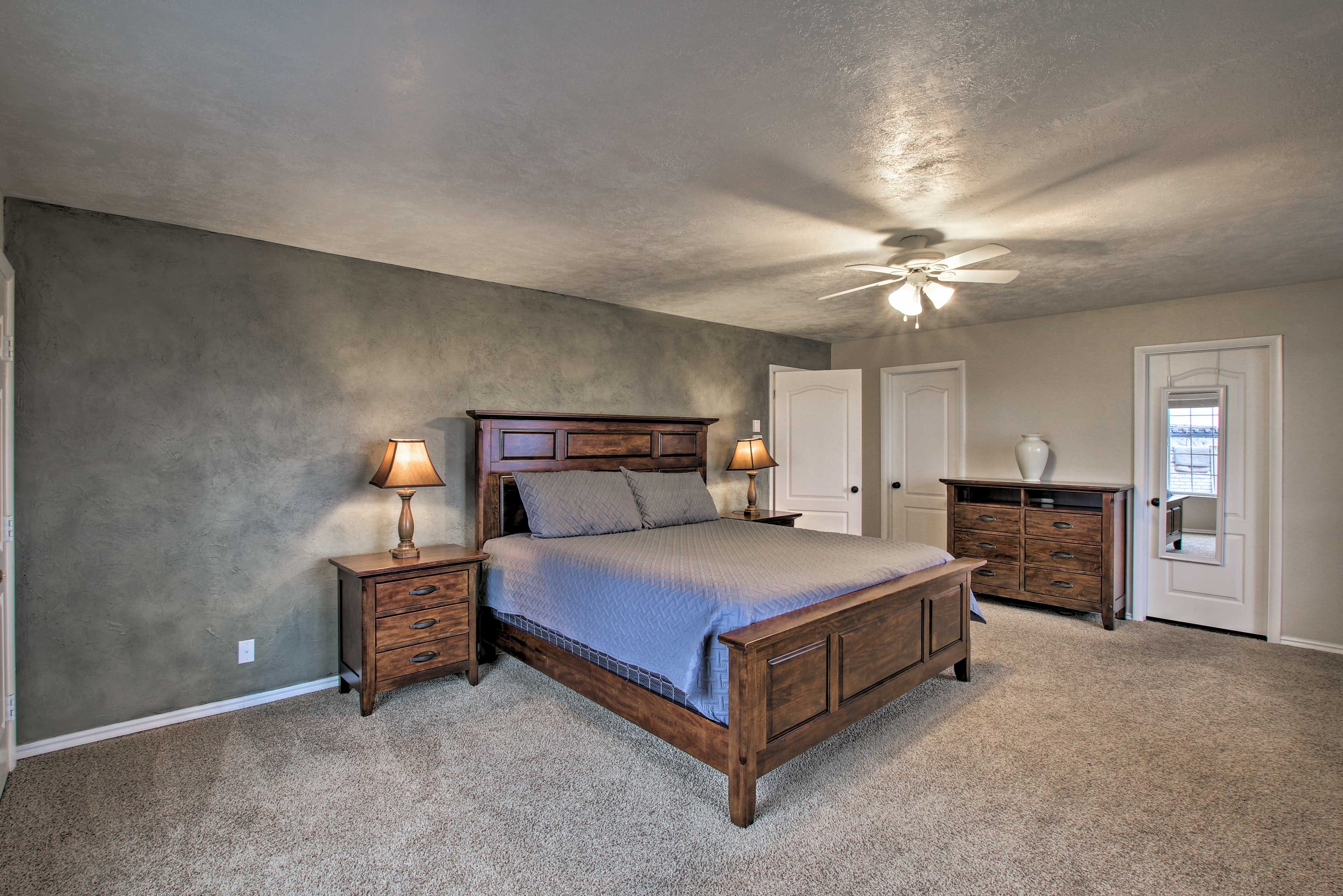 Peaceful slumber awaits in the king bed of the bedroom.