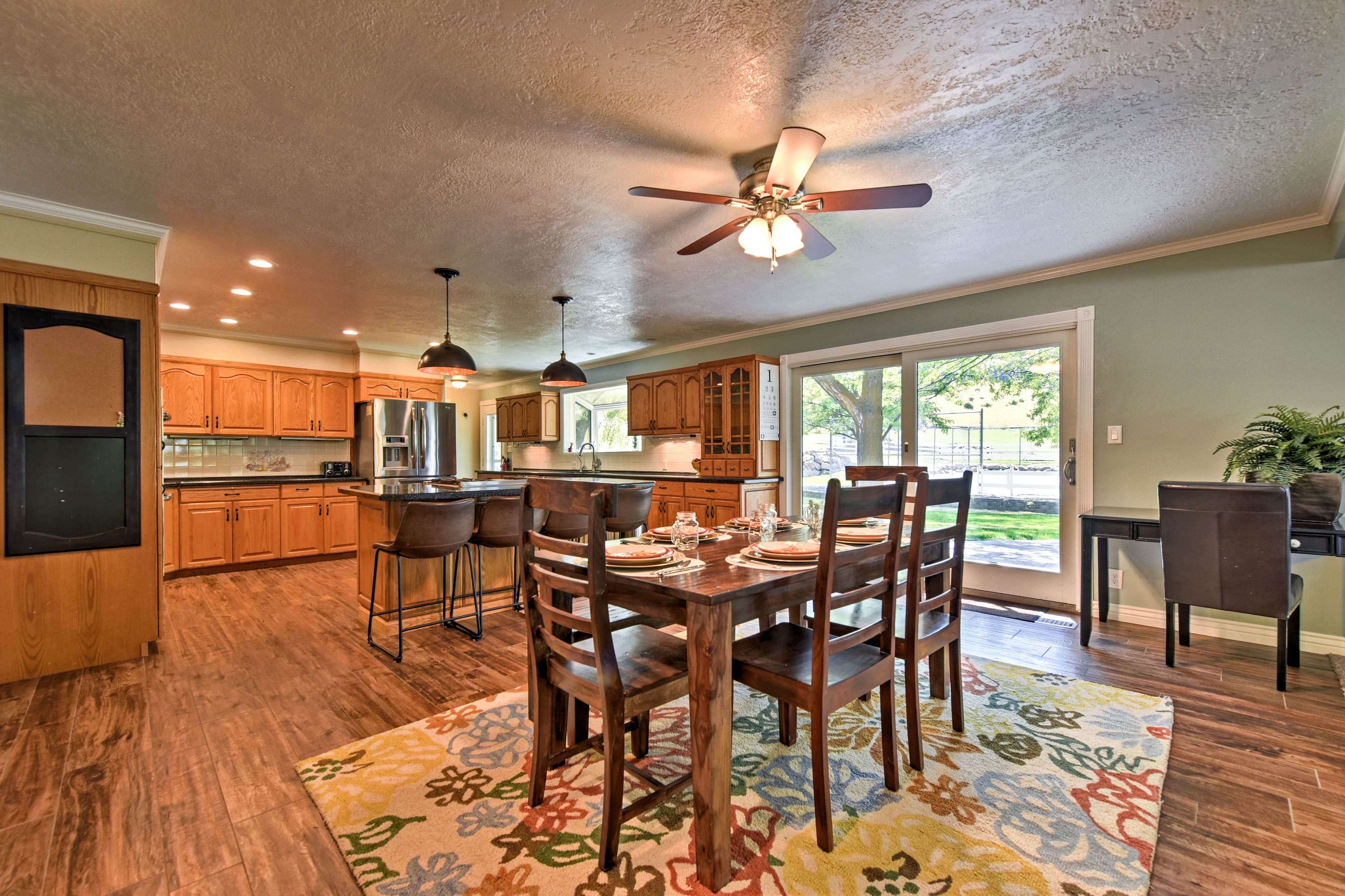 Natural light pours inside through the large sliding glass doors.