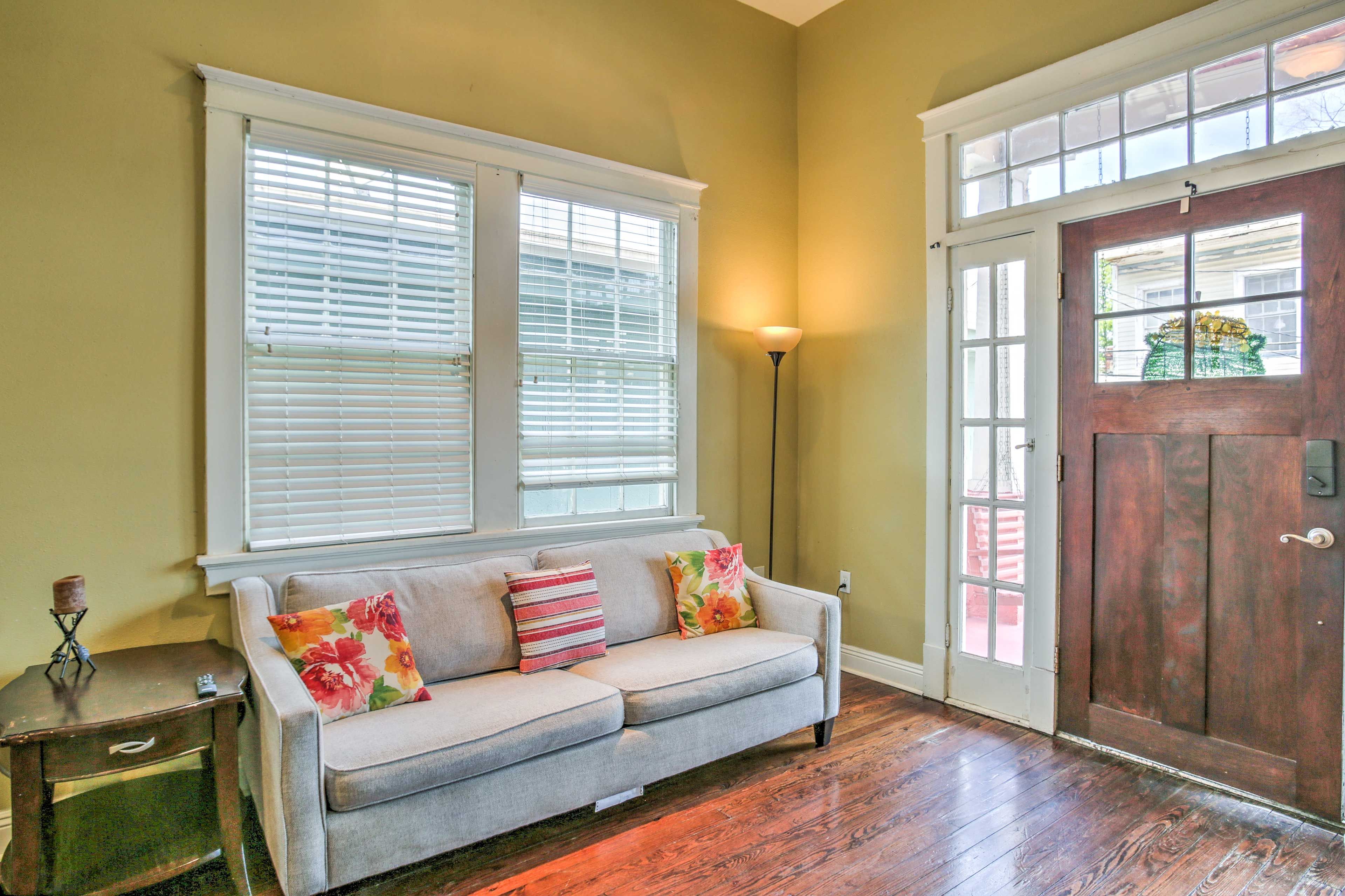 Cool off in the air conditioning while you lounge on the comfortable couch.