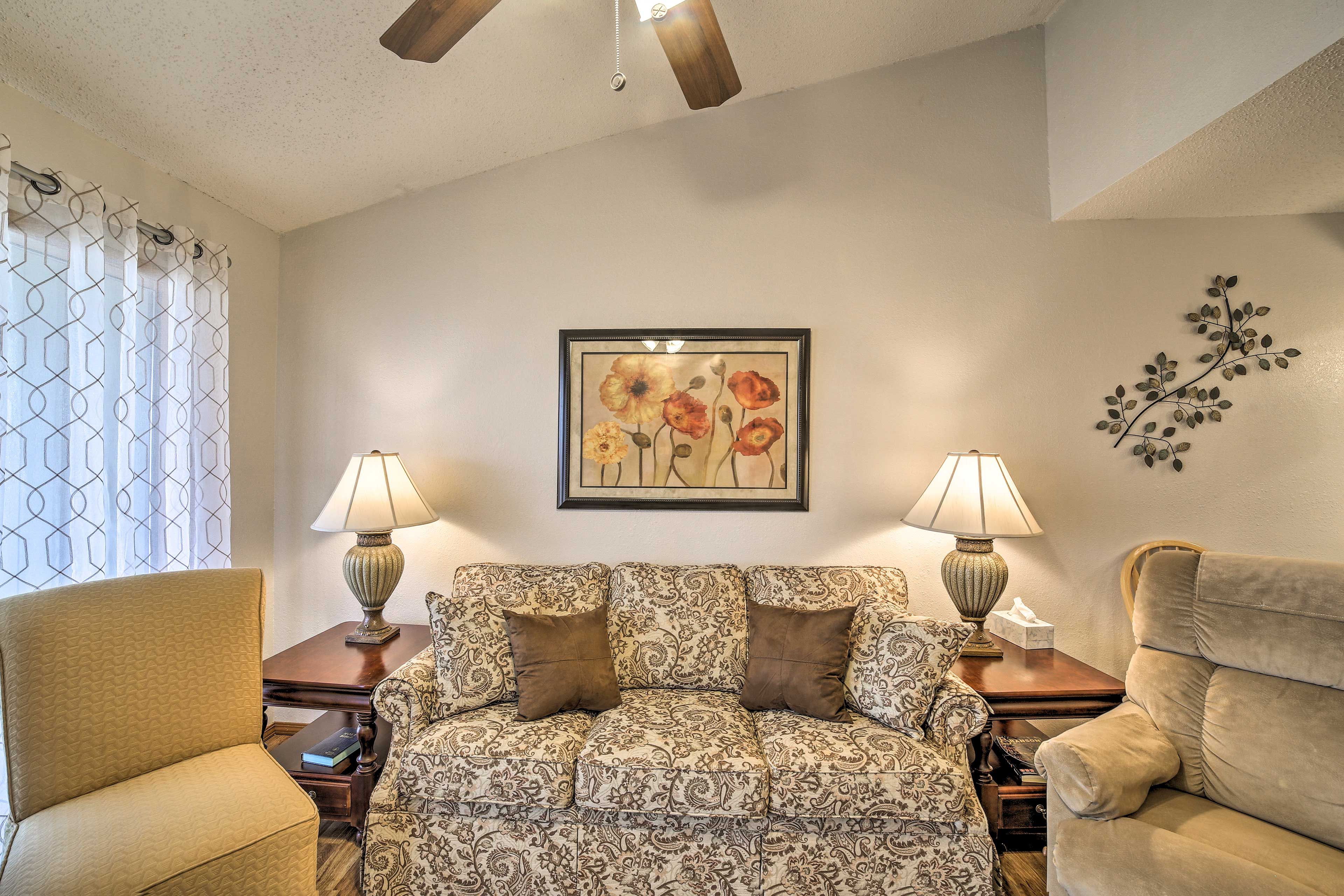 Watch the flat-screen cable TV from the comfort of the couch.